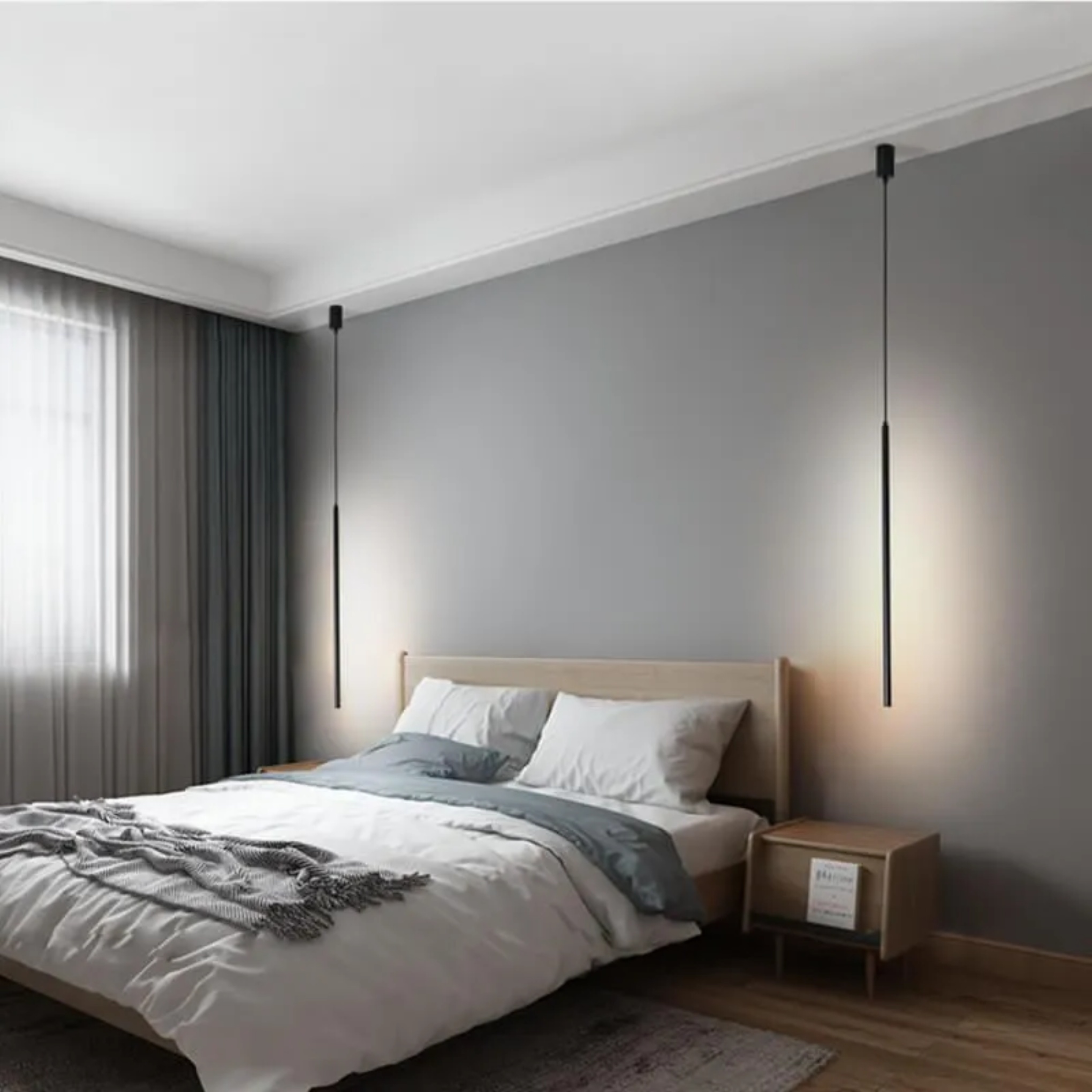 Minimalist line long black pendant lighting — 23.6" H x 59.06" L / Cool White (6000K)