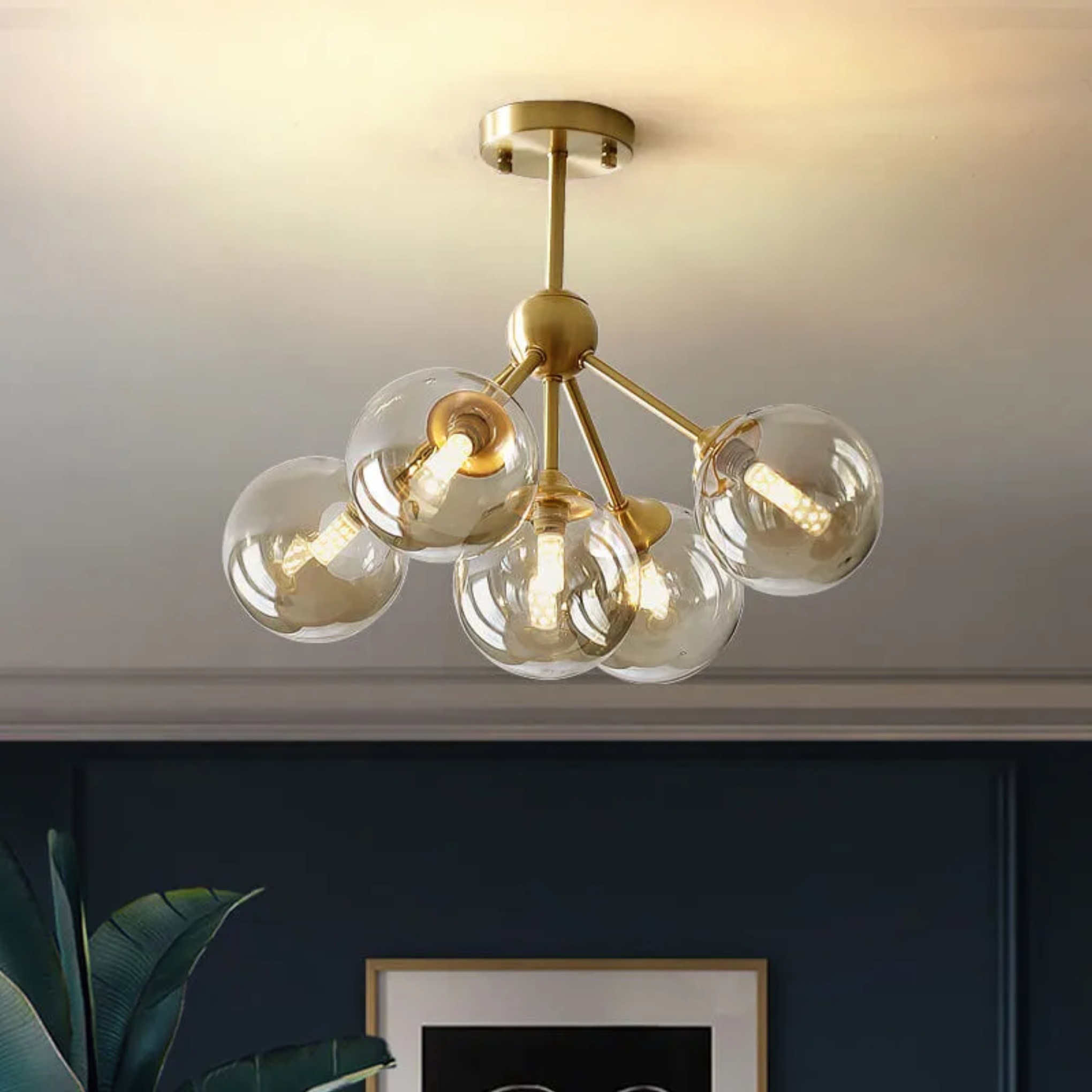 Minimalist orb all-copper natural semi-flush mount light — 3-Light / 110V-120V (US/CA)