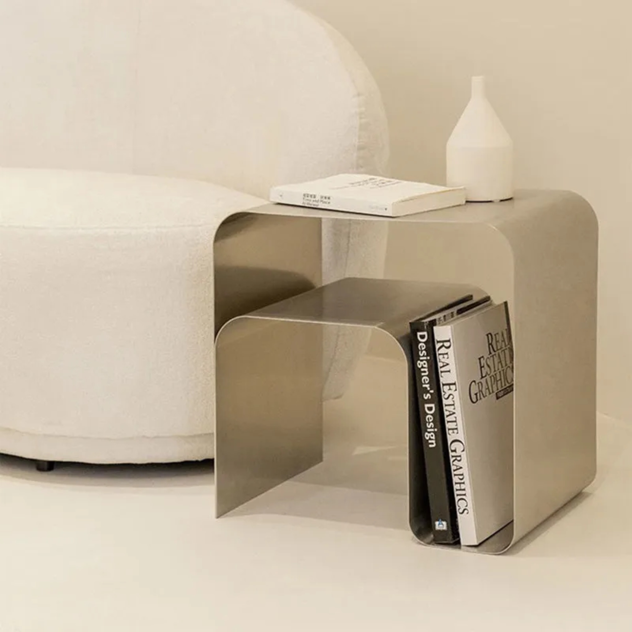 Minimalist arch 2-tier black end & side tables, Lighom