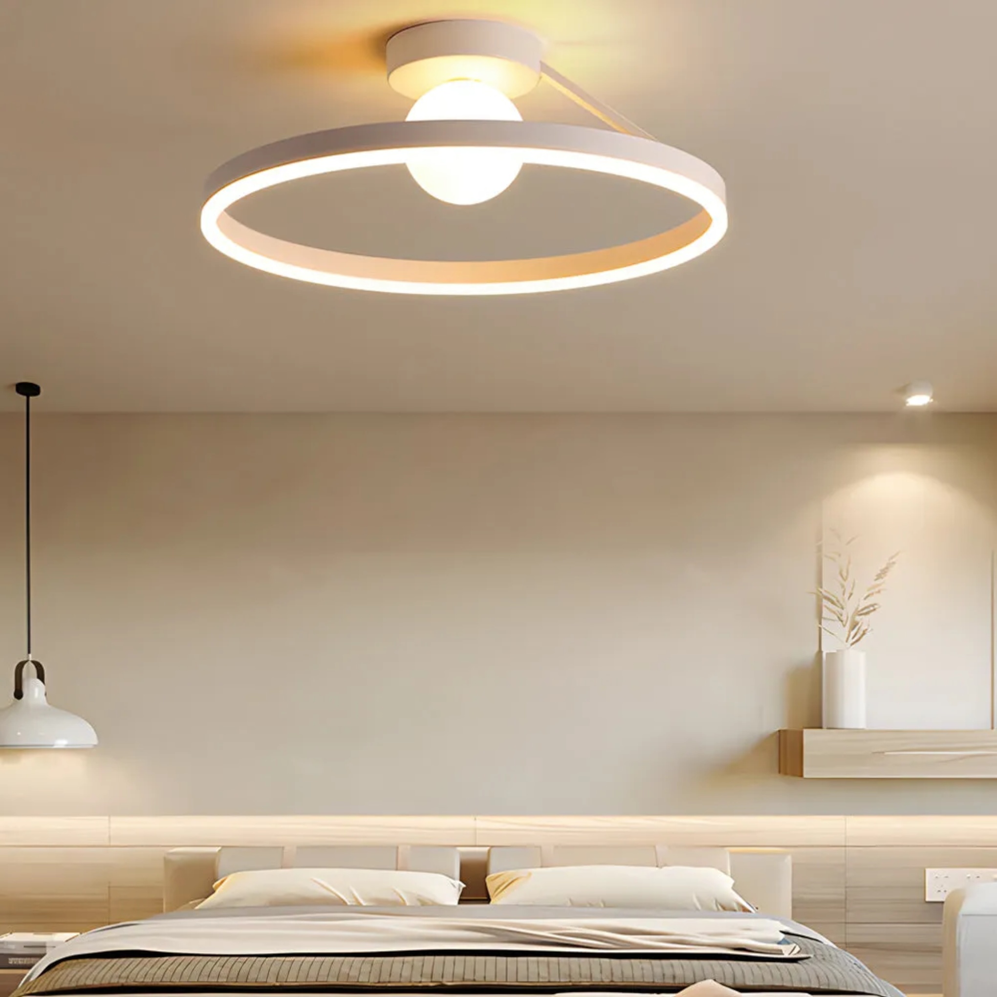 Modern ball black synthetic semi-flush mount light — 15.7" / Cool White (6000K) / White