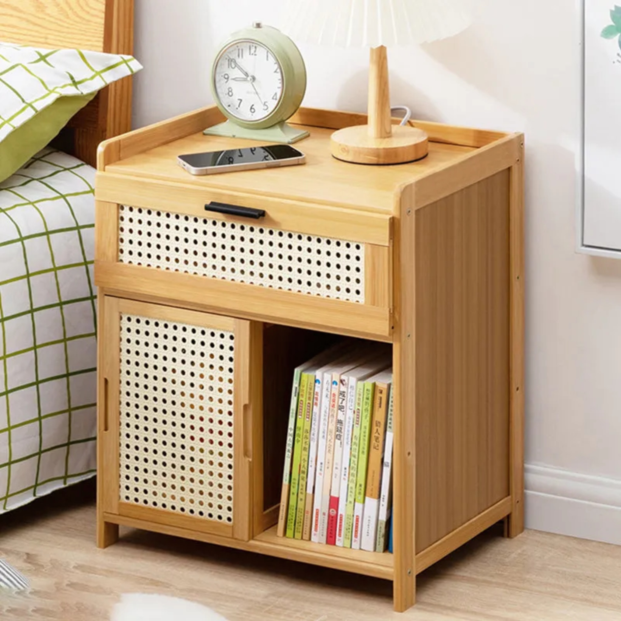 Walnut bamboo nightstands - minimalist — Variant A / Natural Wood