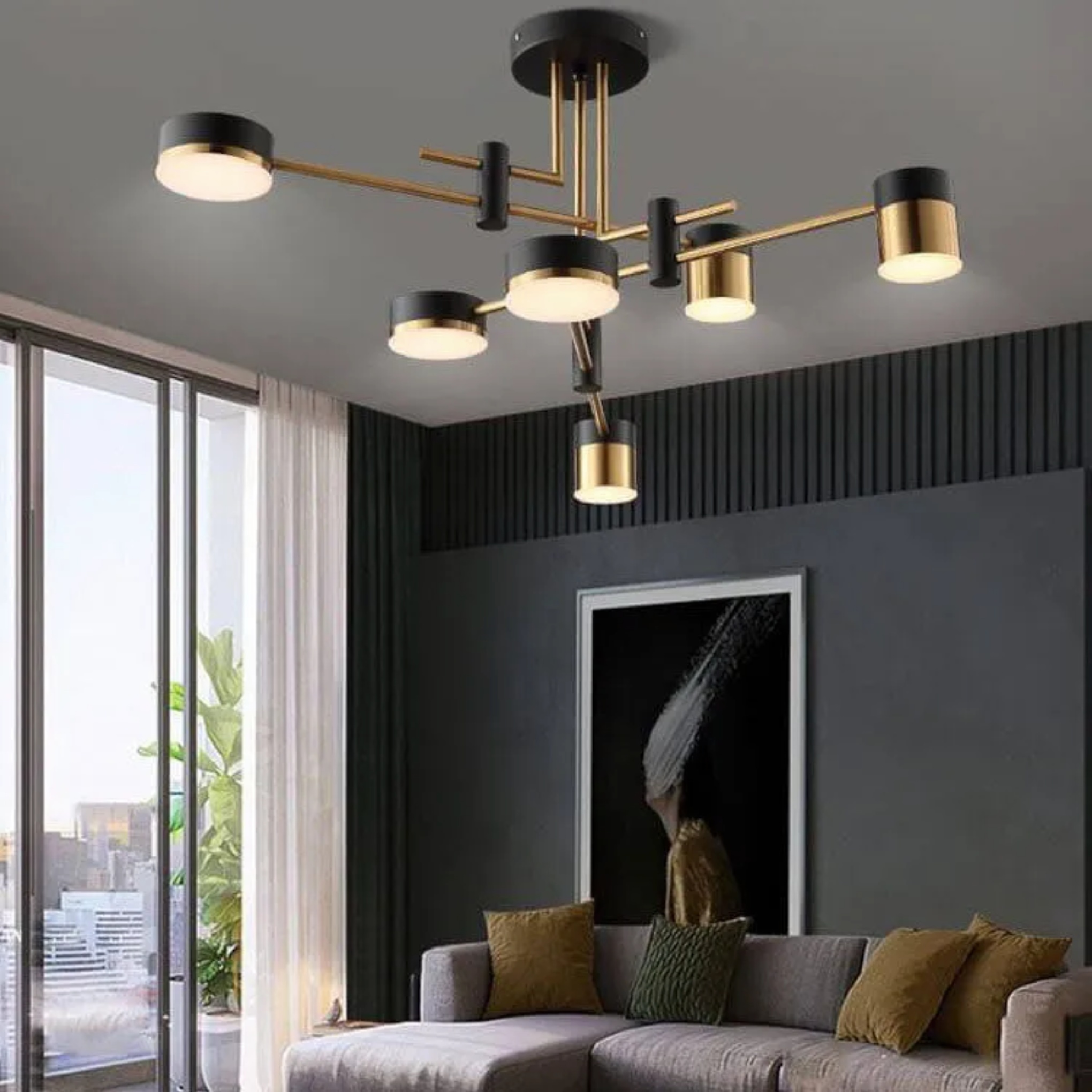 Lighom minimalist balanced black semi-flush mount light — 3-Color Changeable / 4-Light / 110V-120V (US/CA)