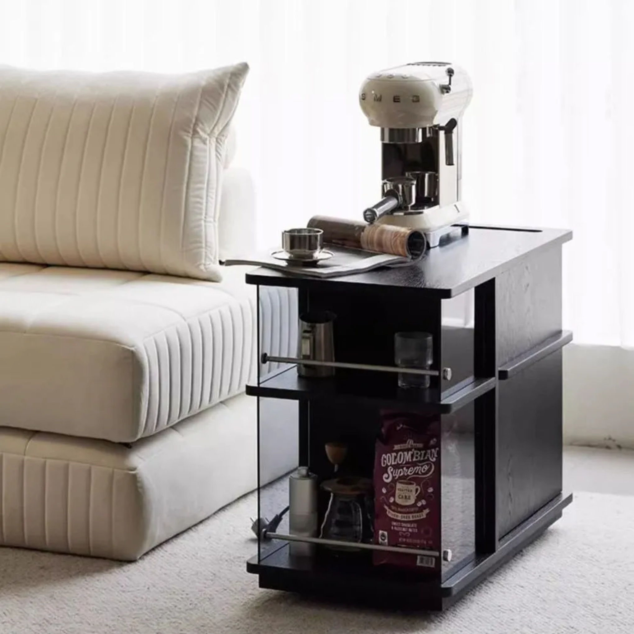 Lighom minimalist 3-cabinet solid black coffee tables