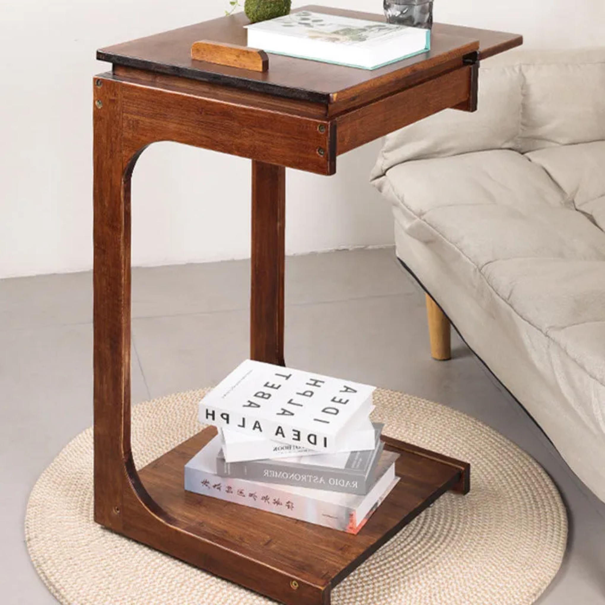 2-tier c-shape wood end & side tables for living room