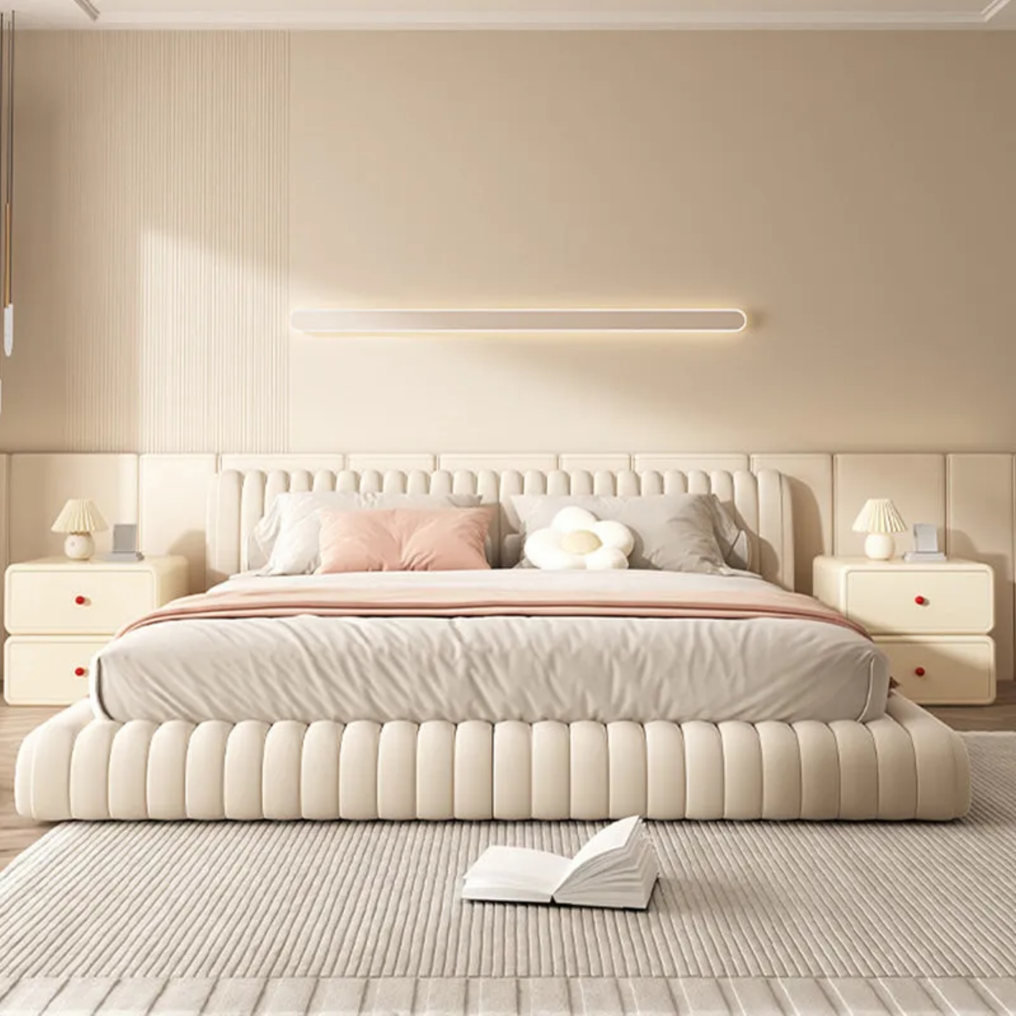 Minimalist cat scratch gray nightstands — 15.75" L x 15.75" W x 18.5" H / Beige