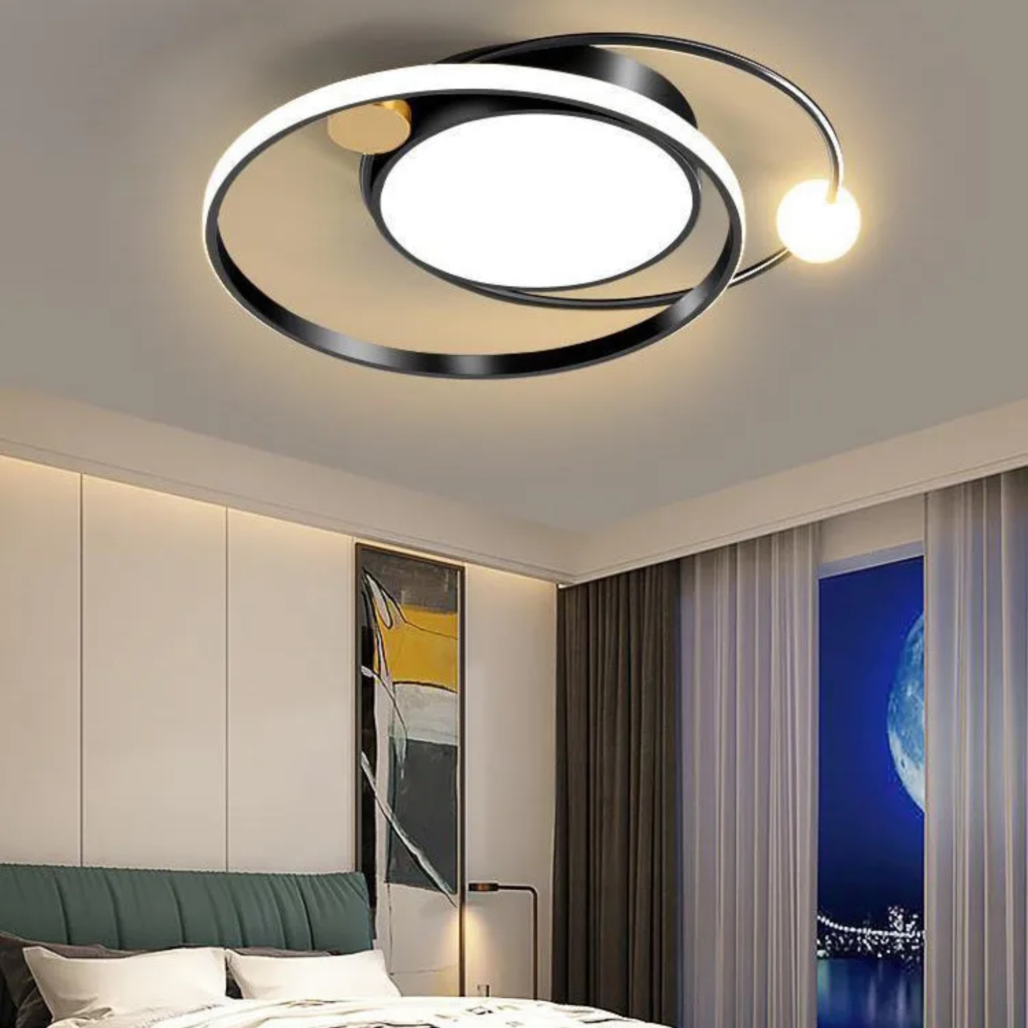 Black acrylic circle flush mount lighting - minimalist — 1.97" H x 19.69" Dia / Matte Black / 110V-120V (US/CA