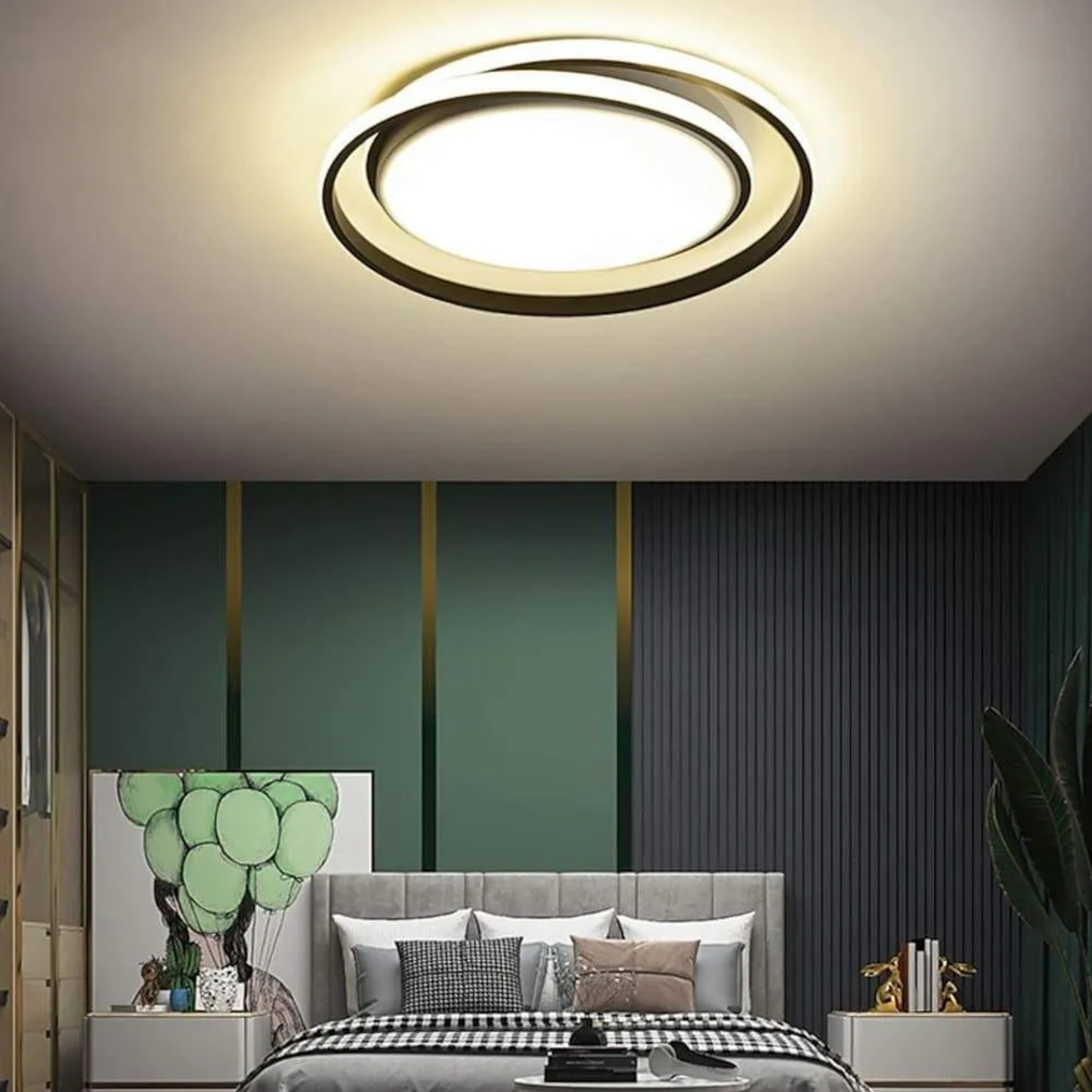 Modern circular black flush mount lighting, Lighom — Matte Black / Warm White (3000K)