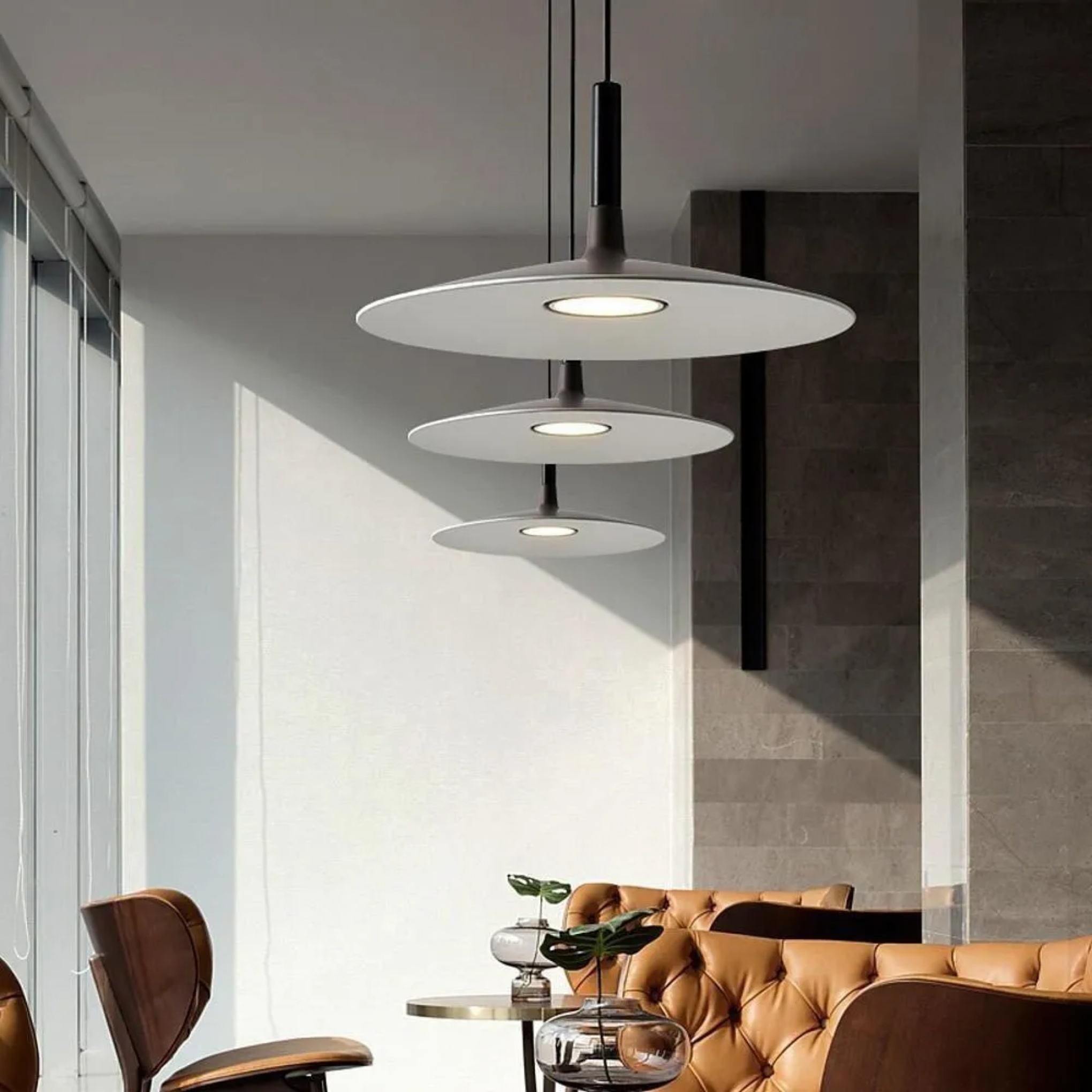 Industrial circular island black synthetic pendant lighting — Warm White (3000K) / White