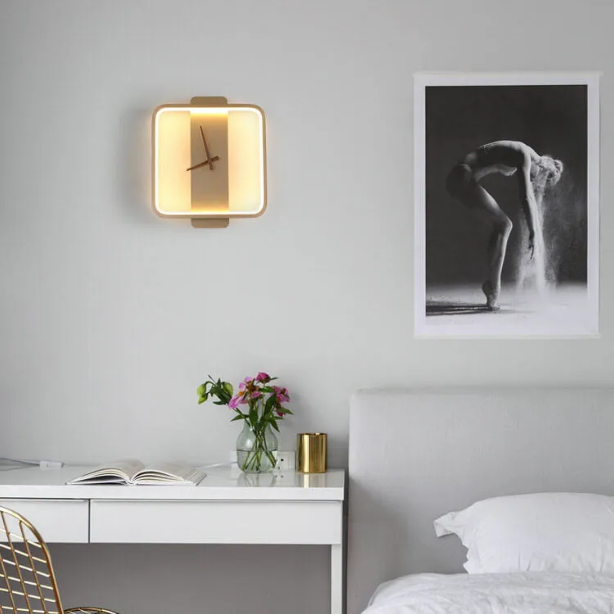 Lighom minimalist shaped clock metal wall sconces — Circle / Brushed Gold / 110V-120V (US/CA