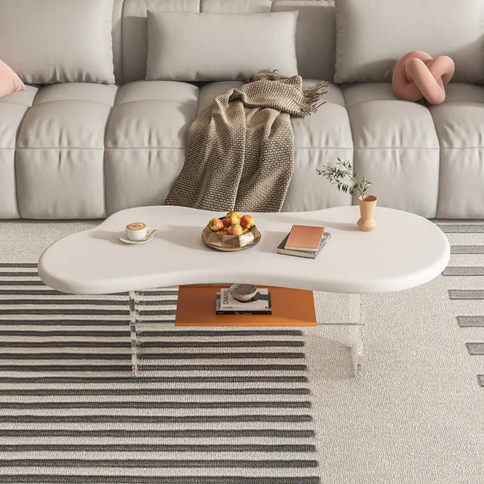 Minimalist cloud leather coffee tables — 39" L x 20" W x 17" H / White
