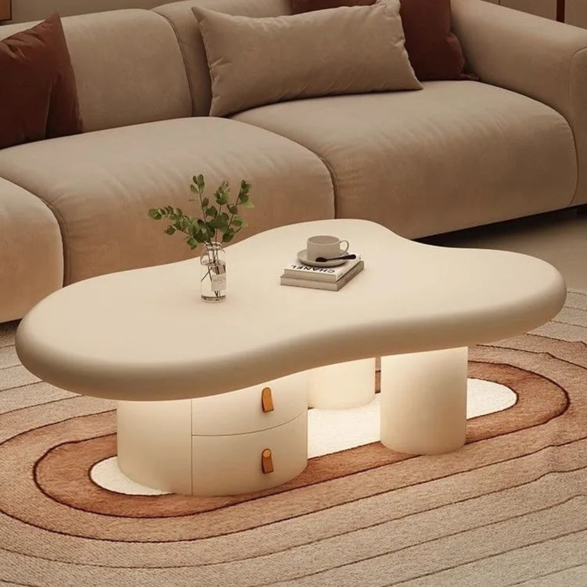 Lighom minimalist end cloud wood end & side tables — Cream White