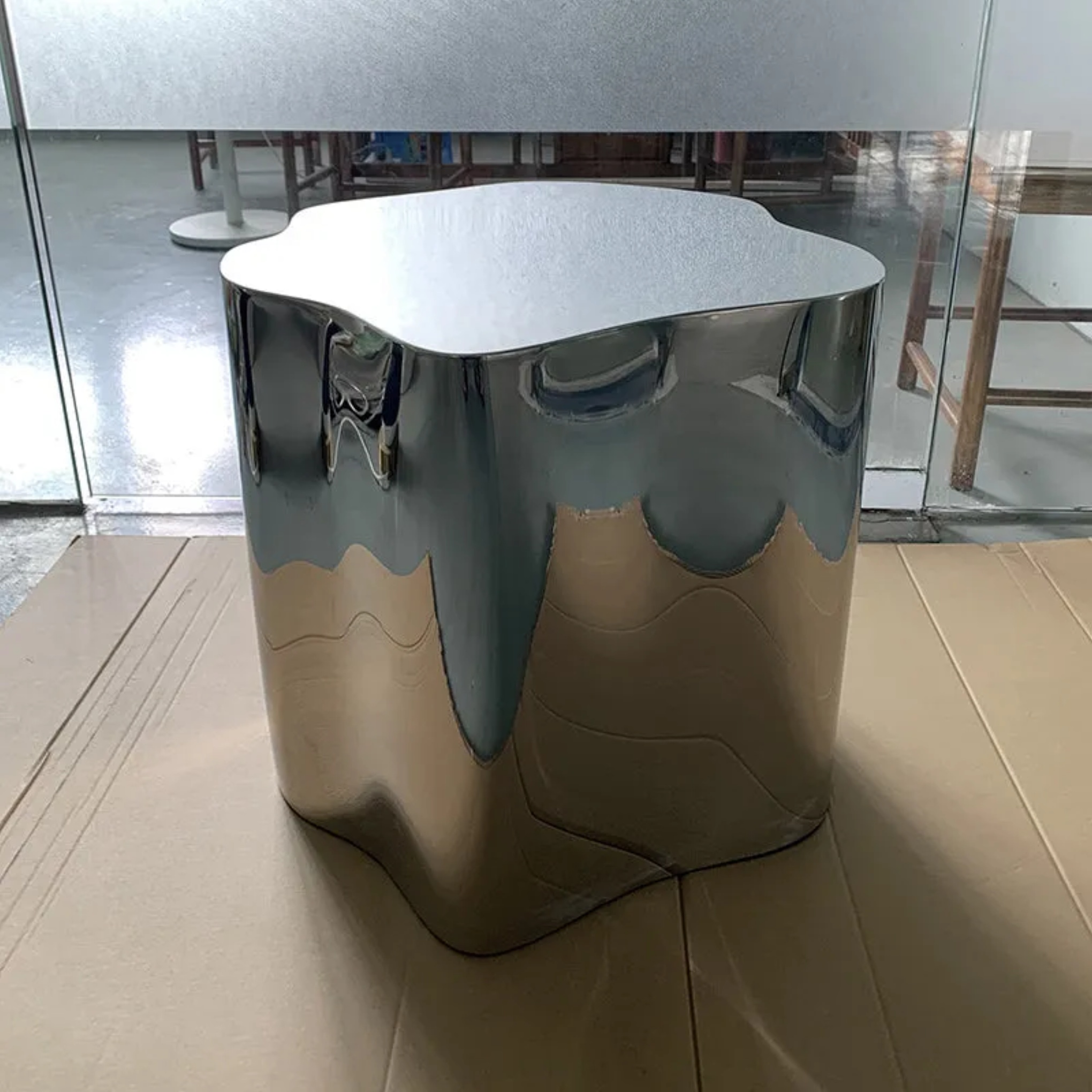 Silver minimalist cloudy stainless end & side tables