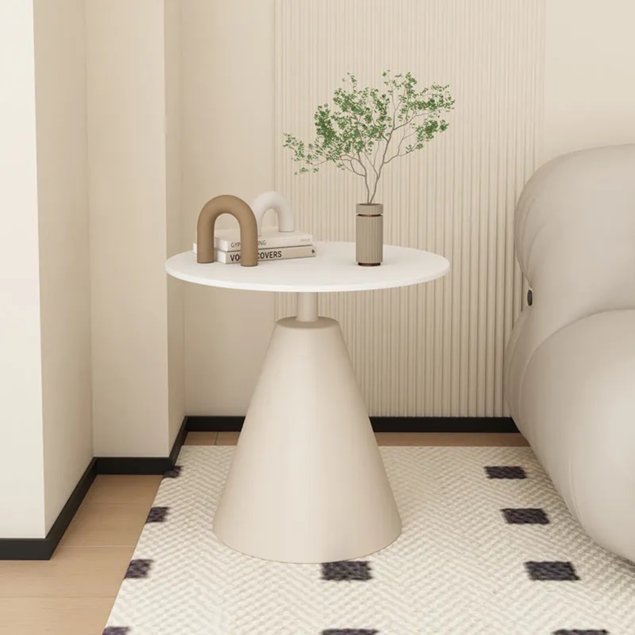 Lighom minimalist cone slab cream end & side tables — Small / Black