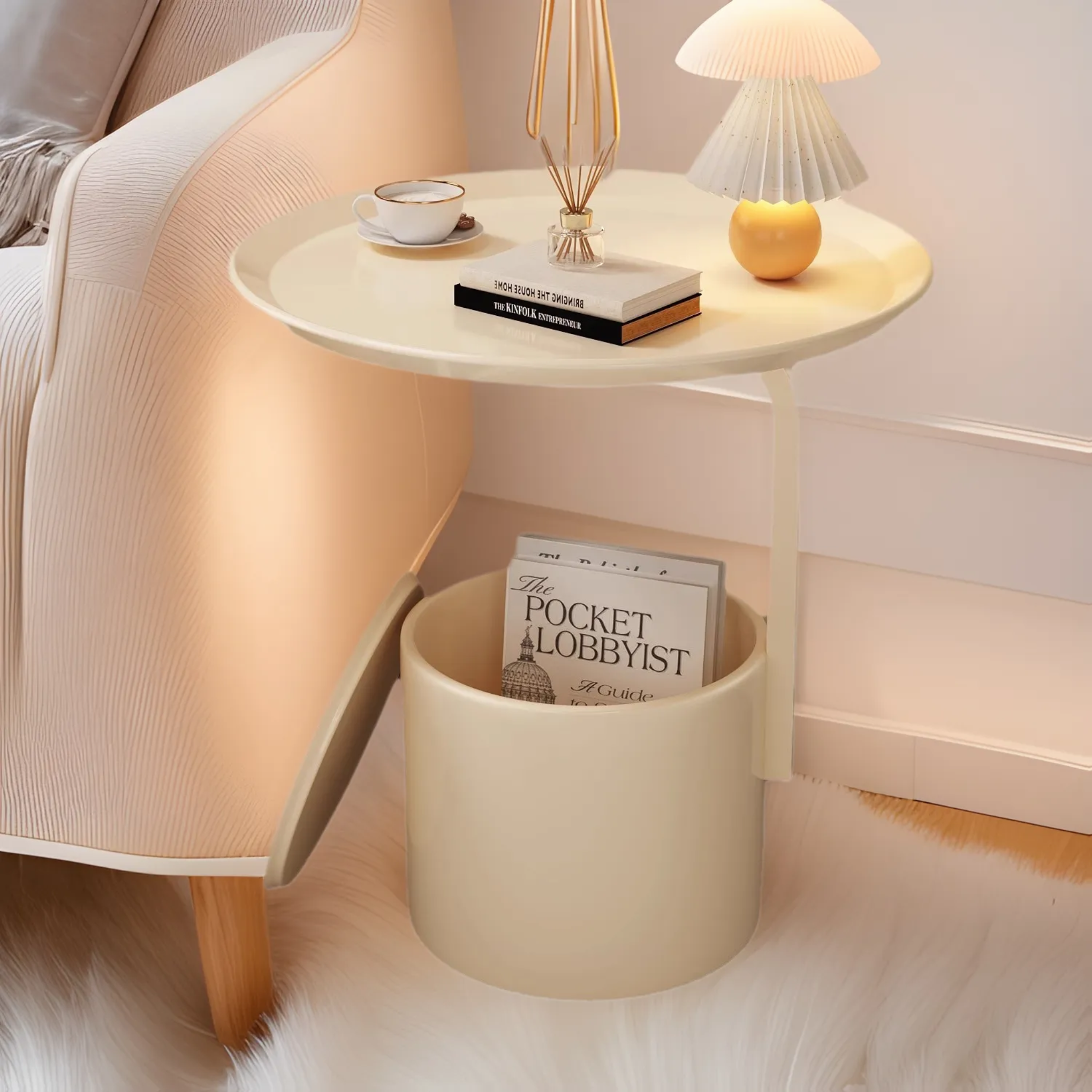 Cream iron cylinder end & side tables - minimalist — 15.75" L x 15.75" W x 20.5" H / White