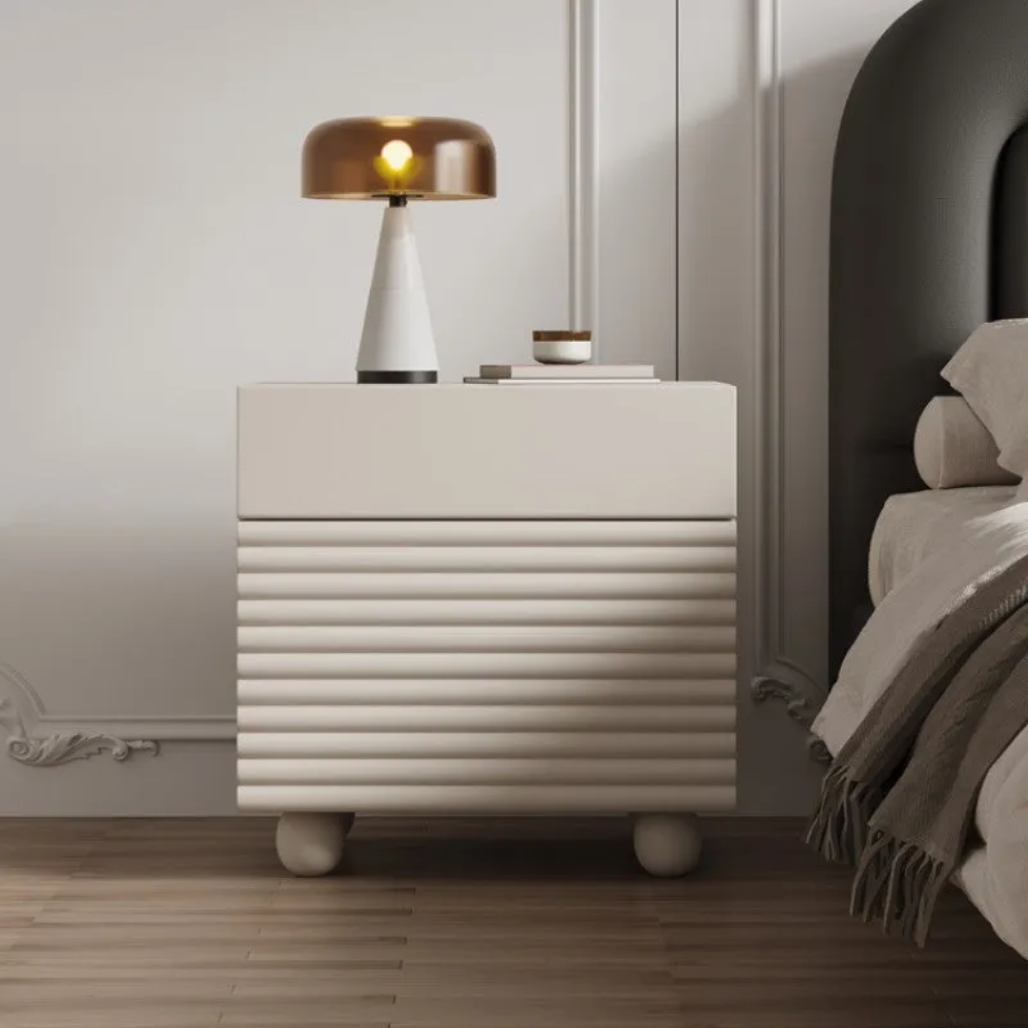 Minimalist solid 1-drawer wood metal iron nightstands