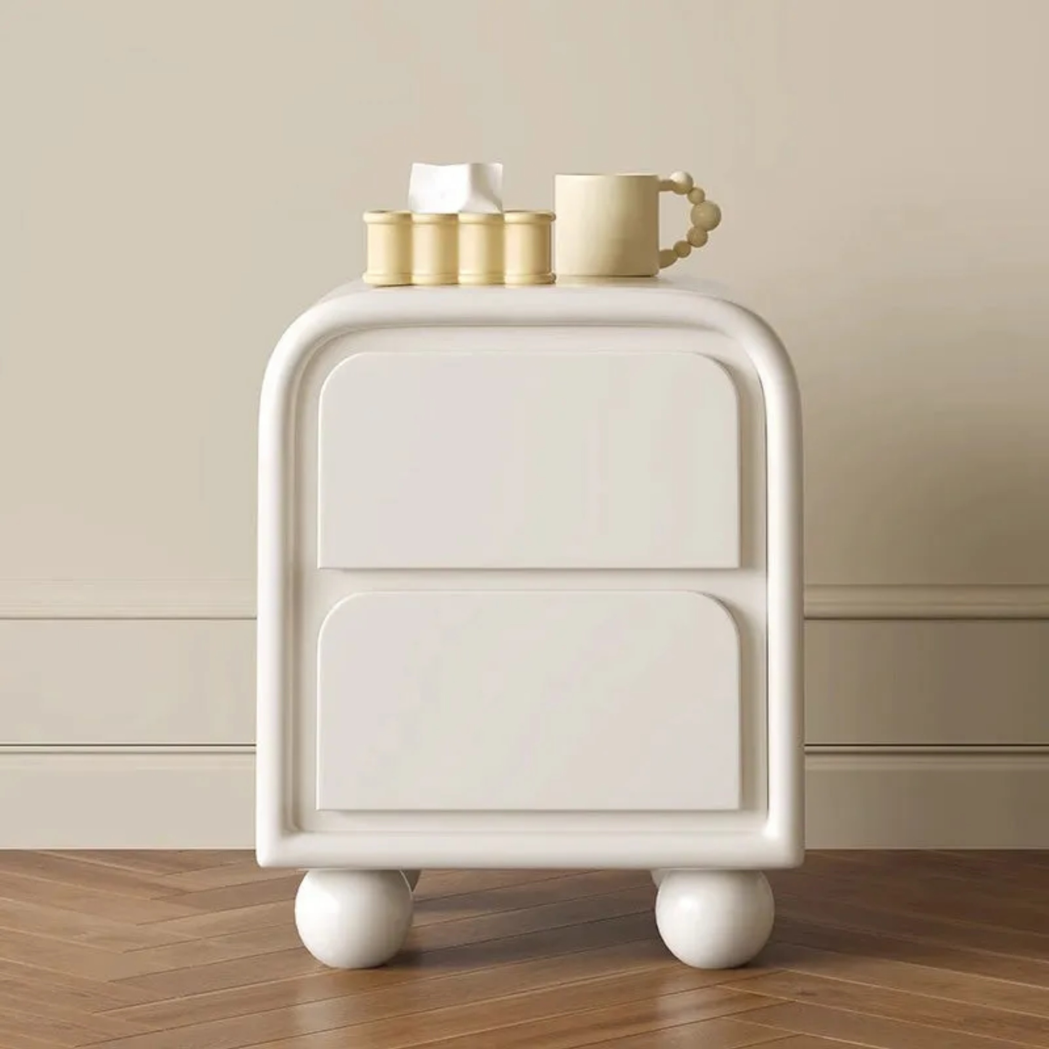 Lighom minimalist ball-base solid wood nightstands in wood glass