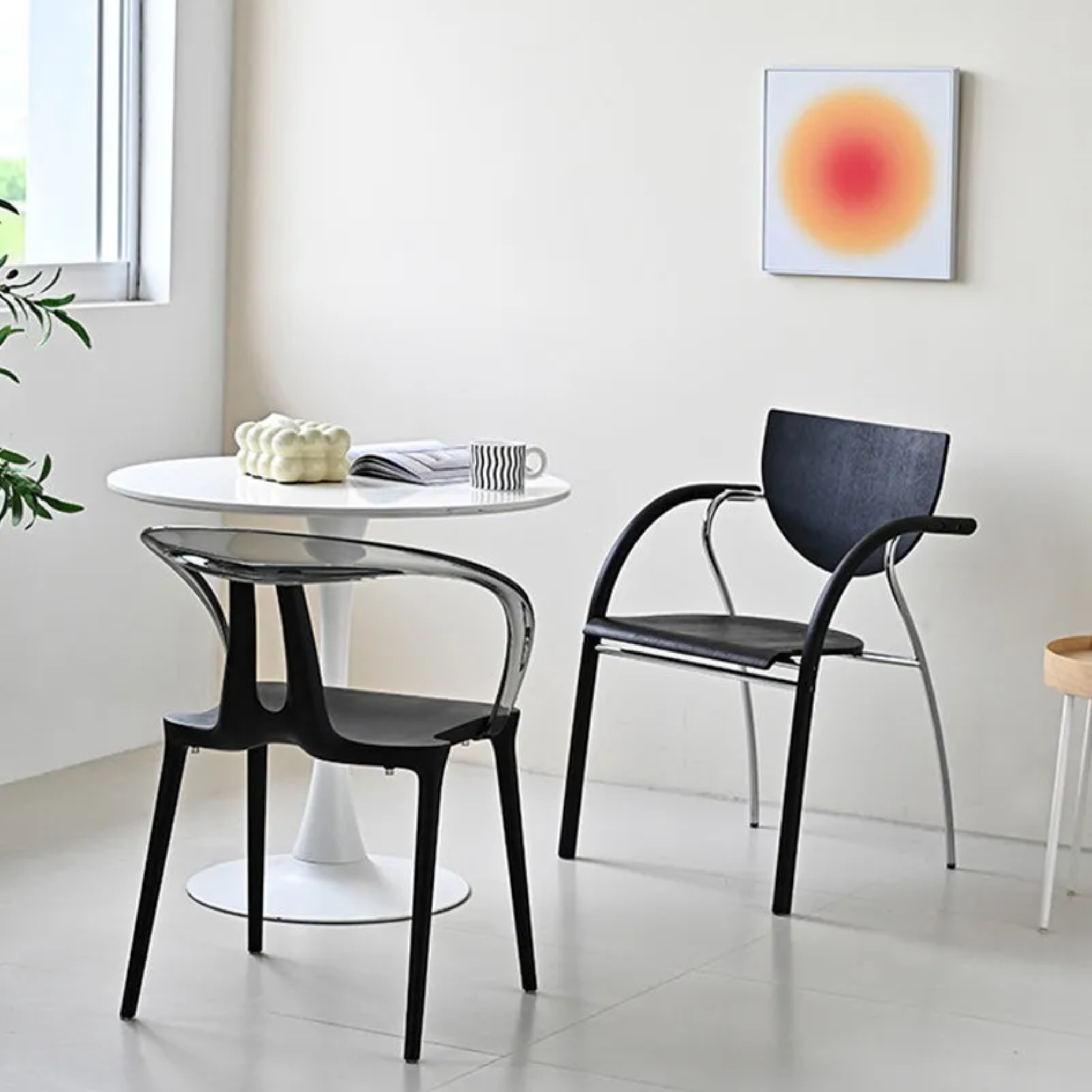 Minimalist frame curve black dining chairs & benches