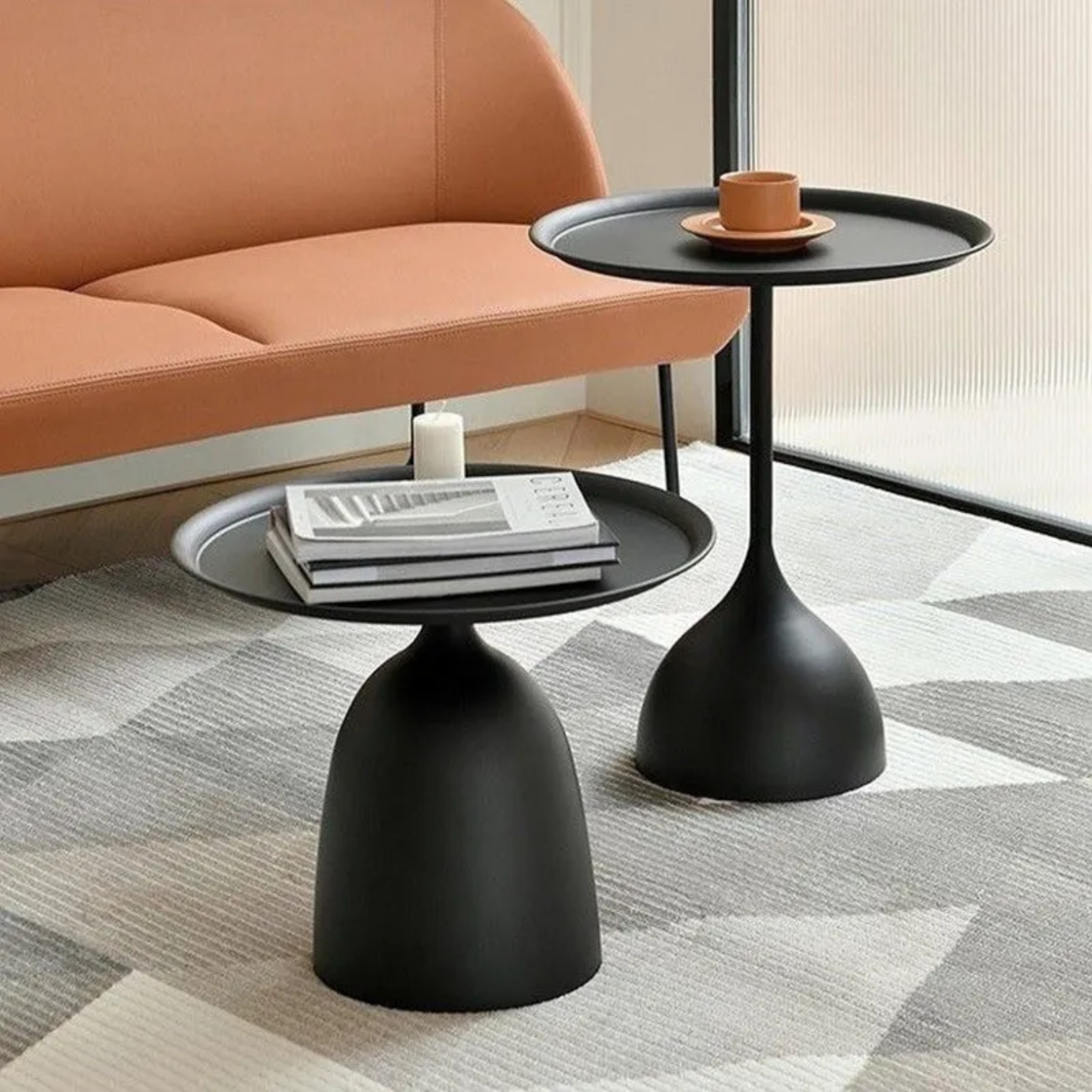 Minimalist cylinder base black iron end & side tables, Lighom — 18.11" H x 15.75" Dia