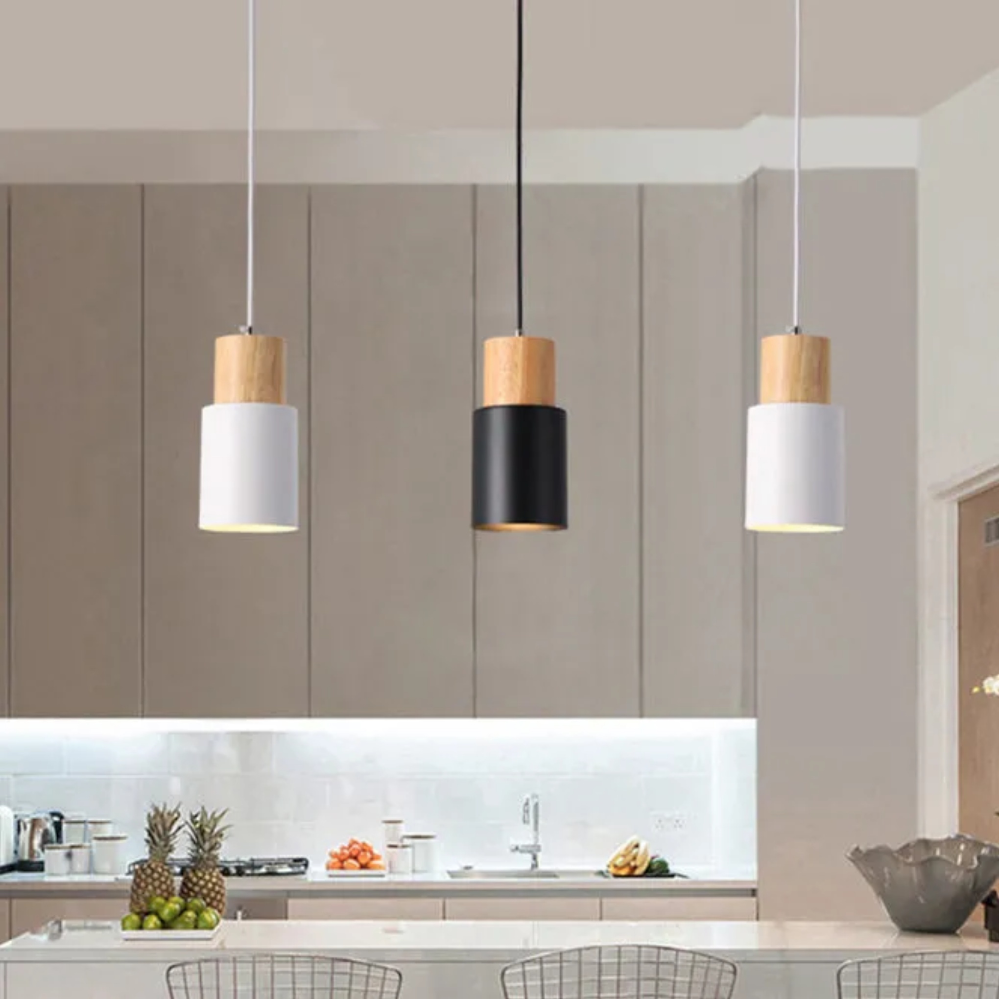 Lighom minimalist solid cylinder gray pendant lighting in wood — Matte Black / 110V-120V (US/CA)