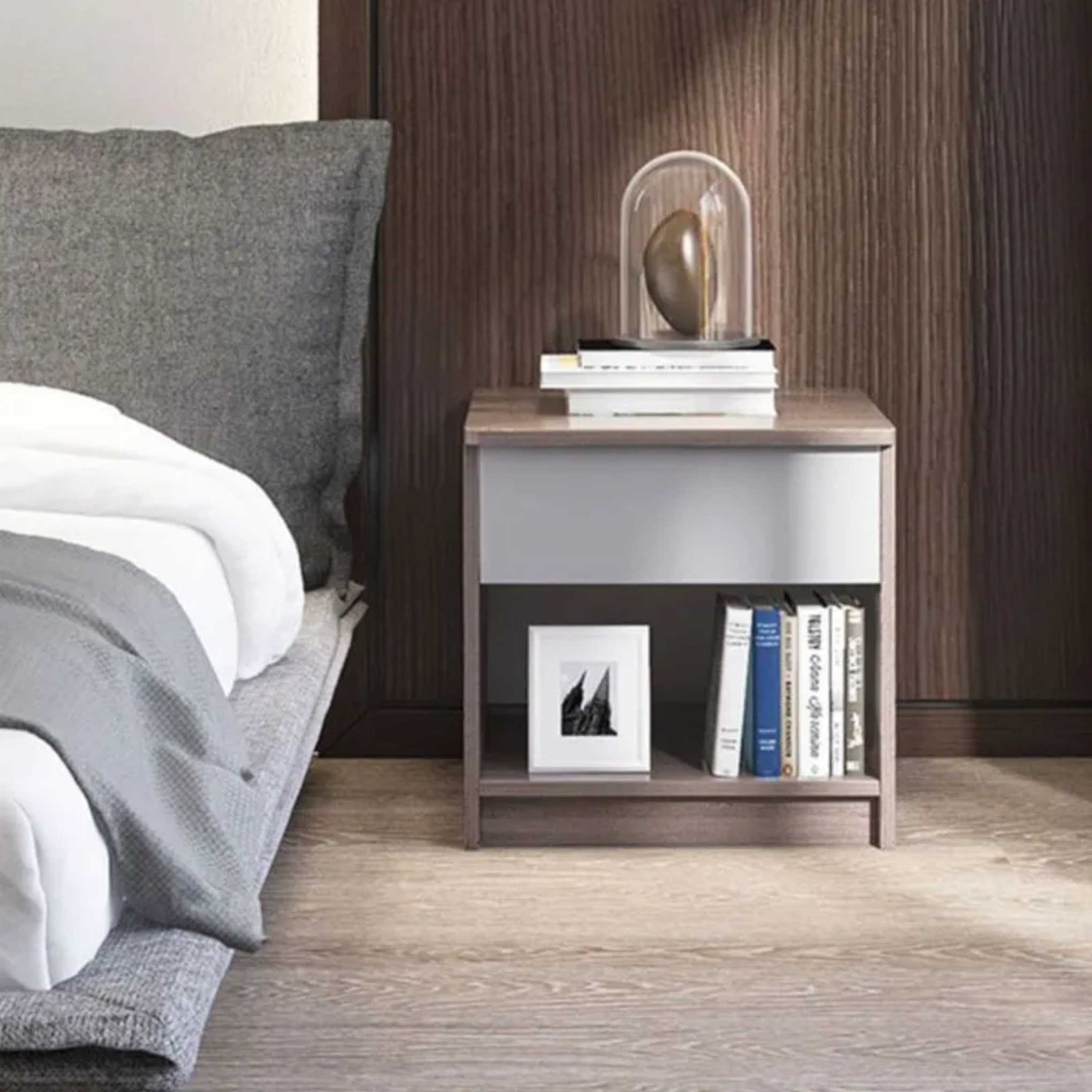 Minimalist 1-drawer density glass nightstands — Variant A