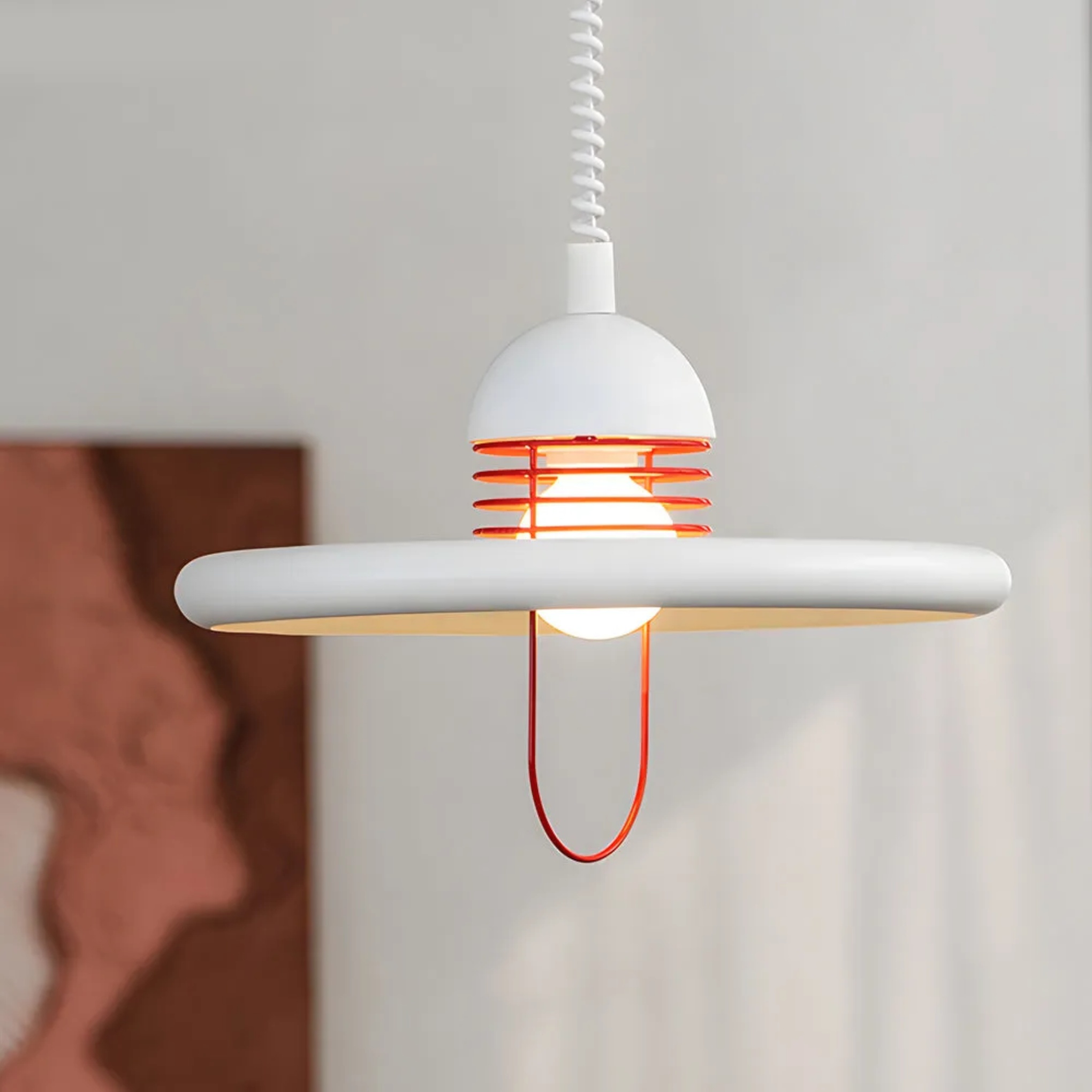 Modern flying saucer red metal pendant lighting, Lighom — Warm White (3000K)