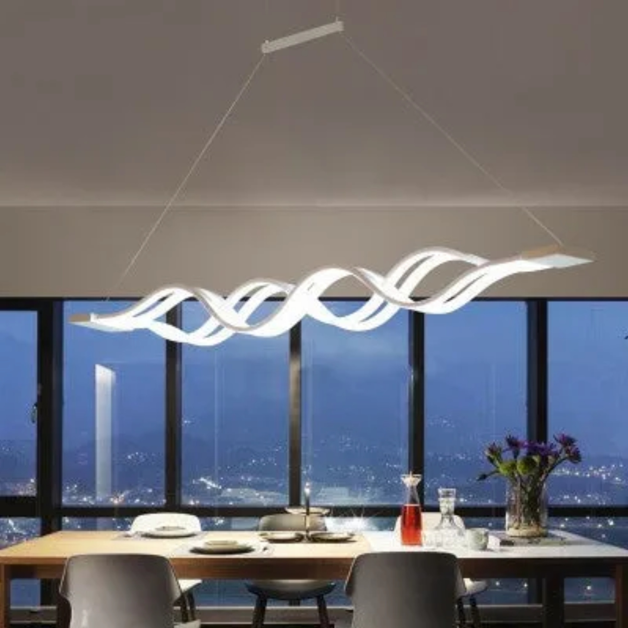 Minimalist double decor white chandeliers in aluminum — Warm White (3000K) / 2-Light / 110V-120V (US/CA)