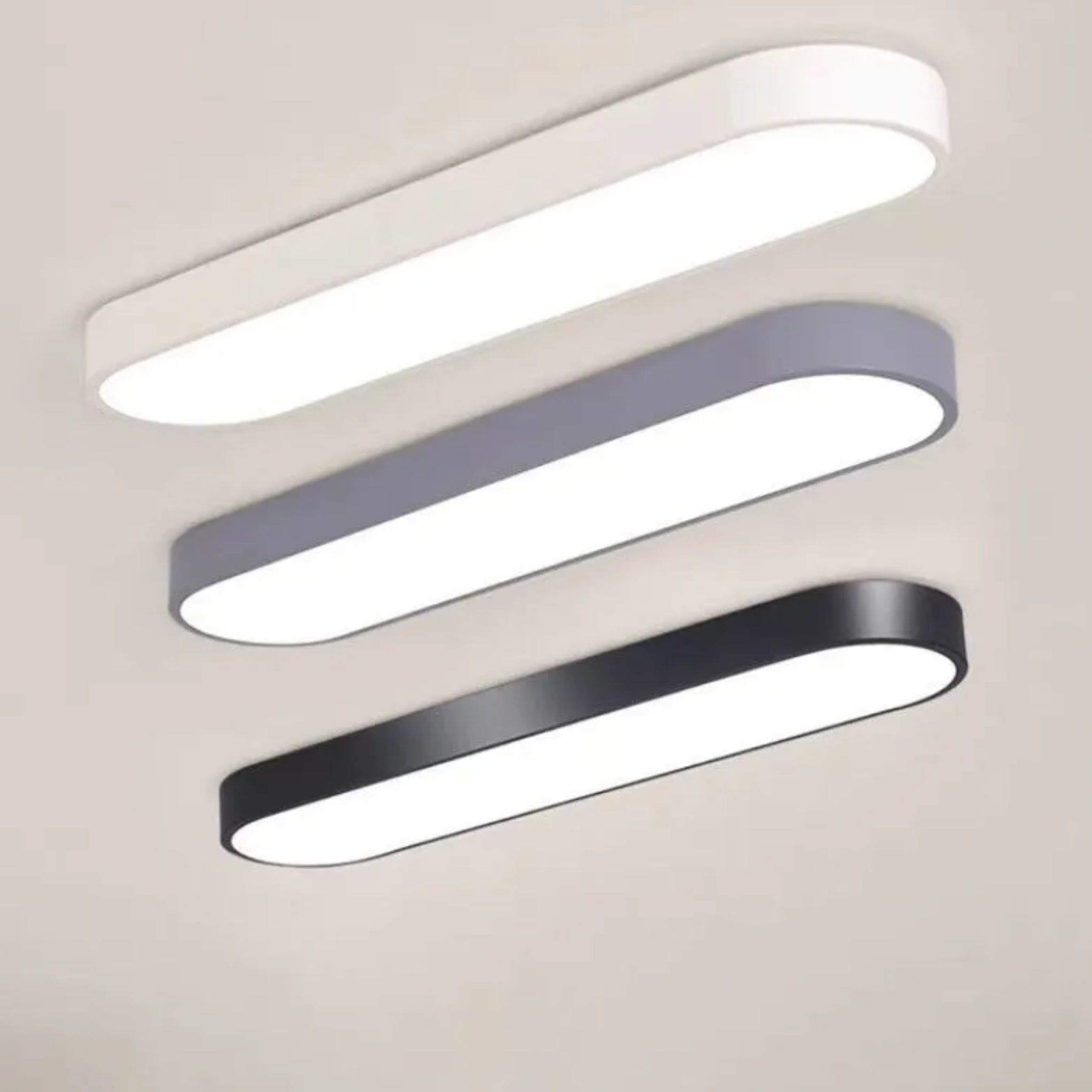Gray iron elliptical strip flush mount lighting - minimalist — 13.78" / Matte Black / 110V-120V (US/CA)