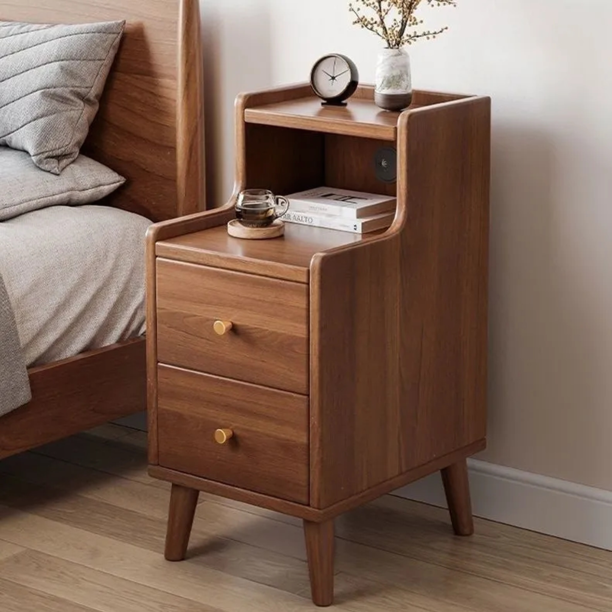 Wood minimalist engineered 2-tier nightstands