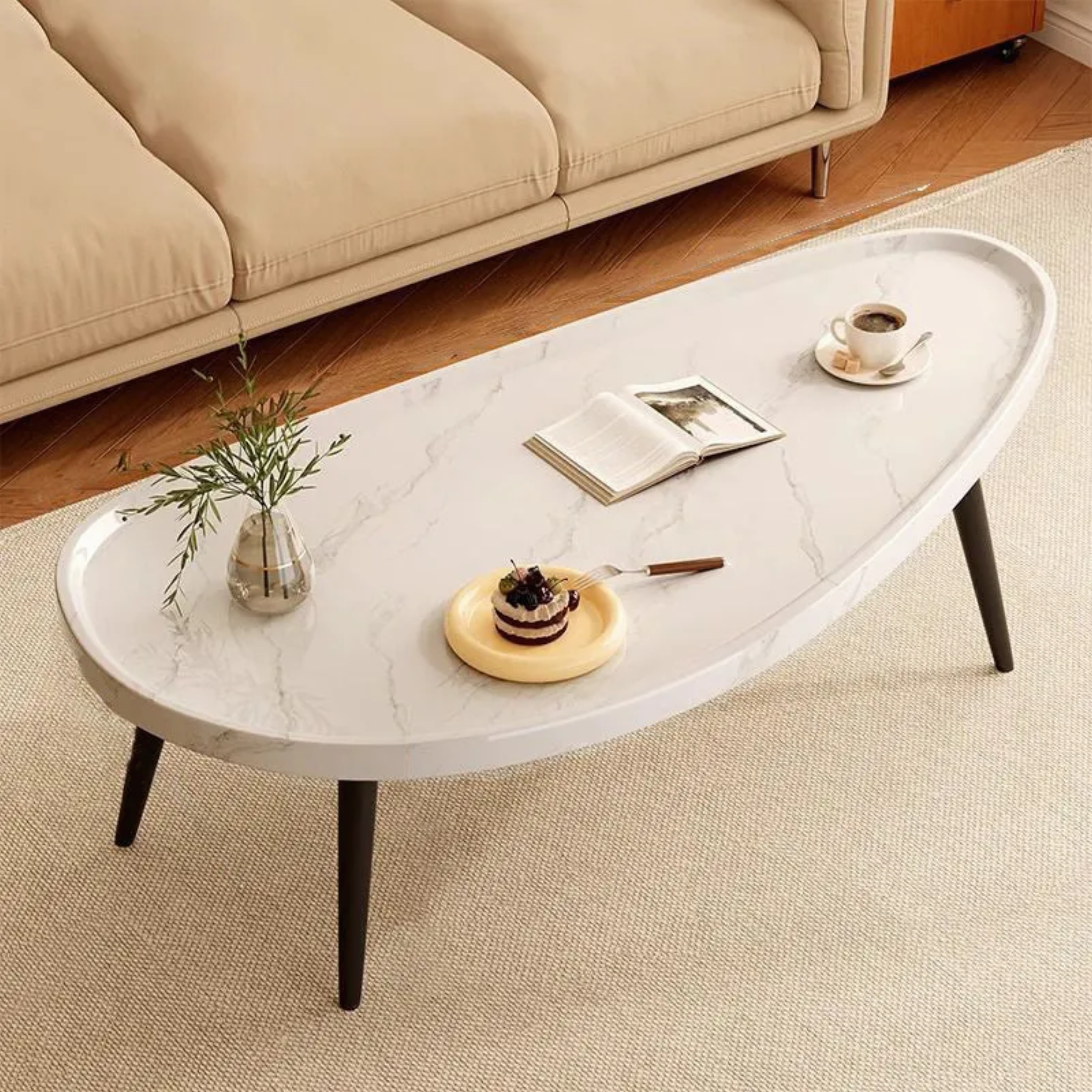 Lighom mango-shaped engineered iron coffee tables for living room — Walnut