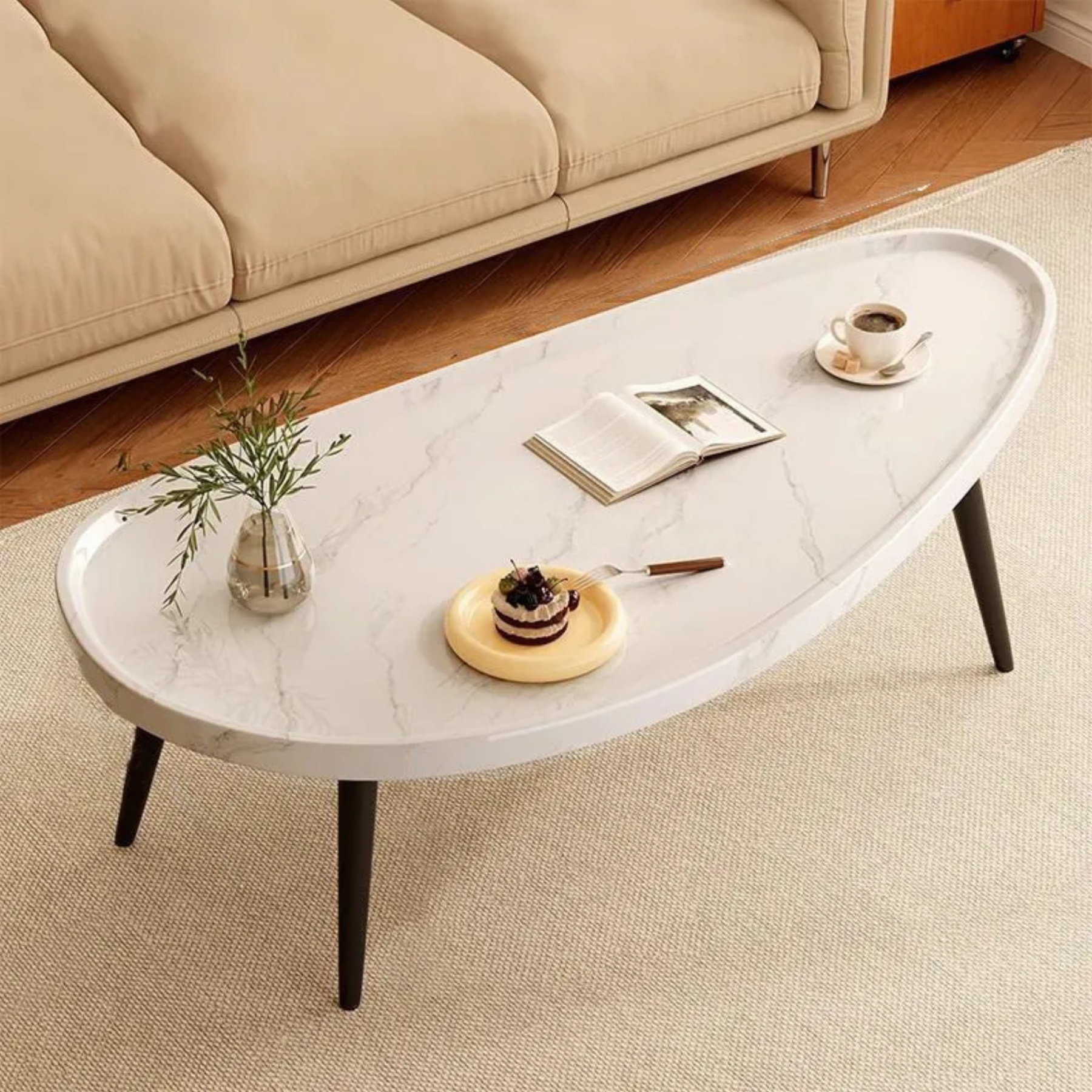 Lighom mango-shaped engineered iron coffee tables for living room — Walnut