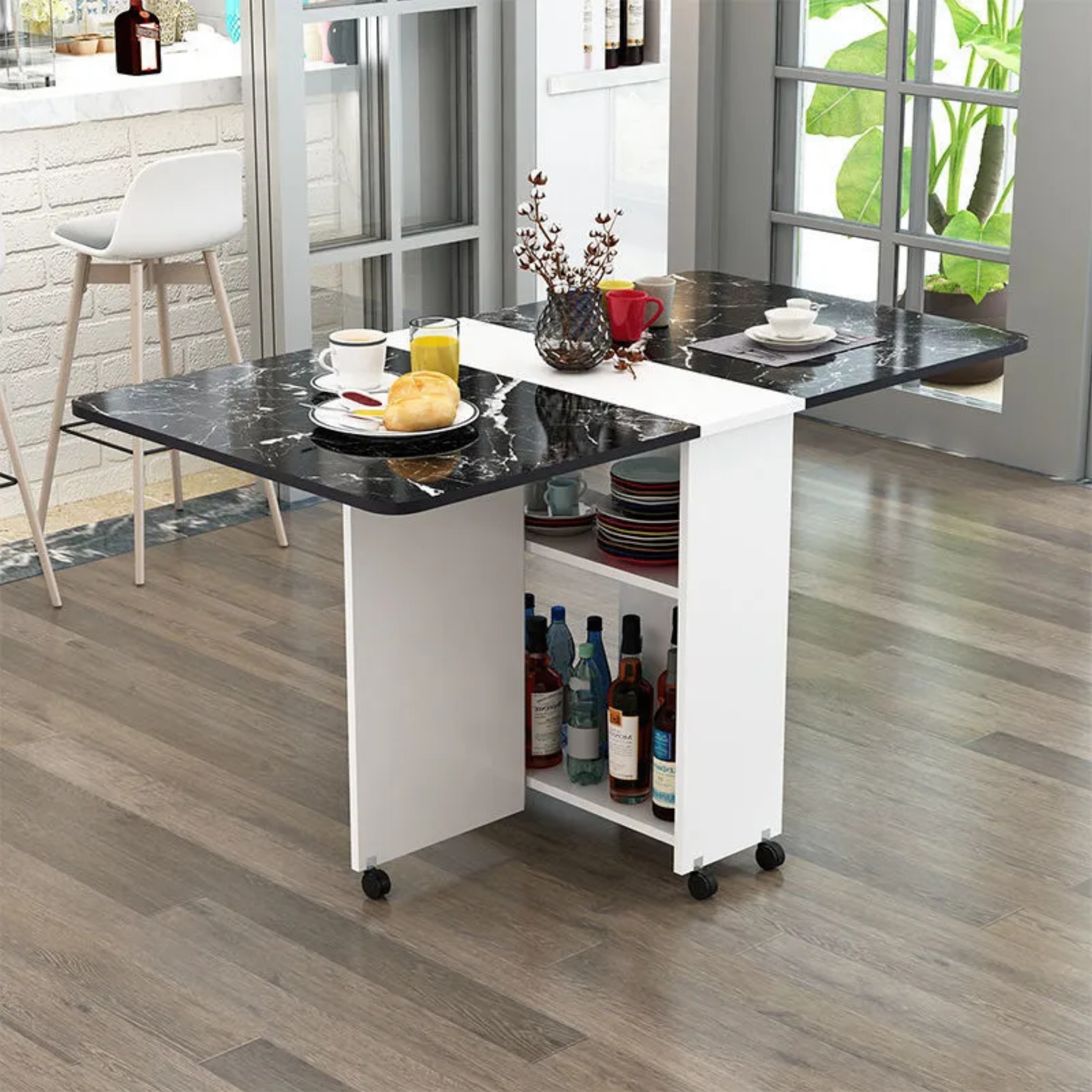 Lighom minimalist square engineered wood dining tables — 47" L x 24" W x 30.12" H / Walnut