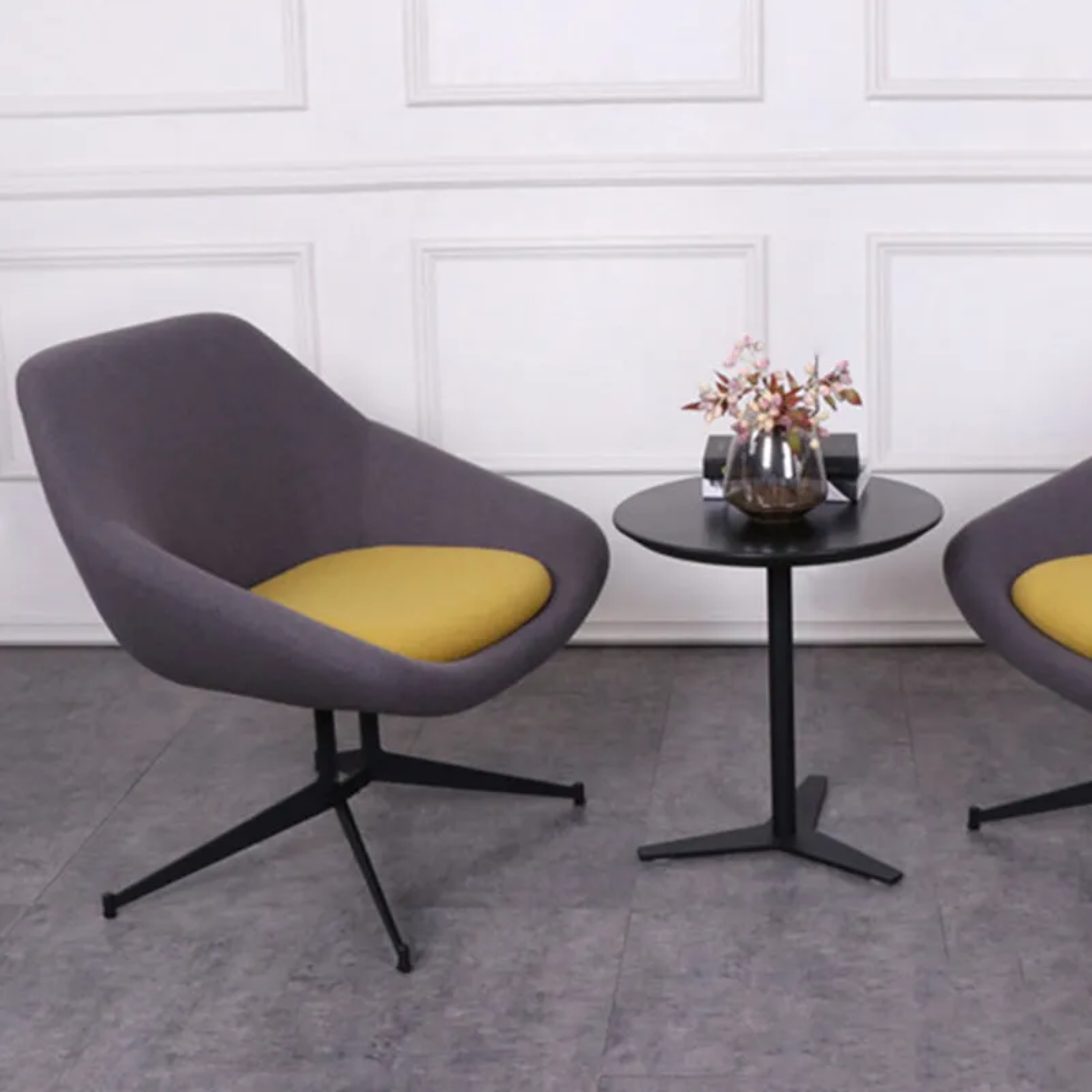 Minimalist arc lounge gray accent chairs in fabric — Dark Gray