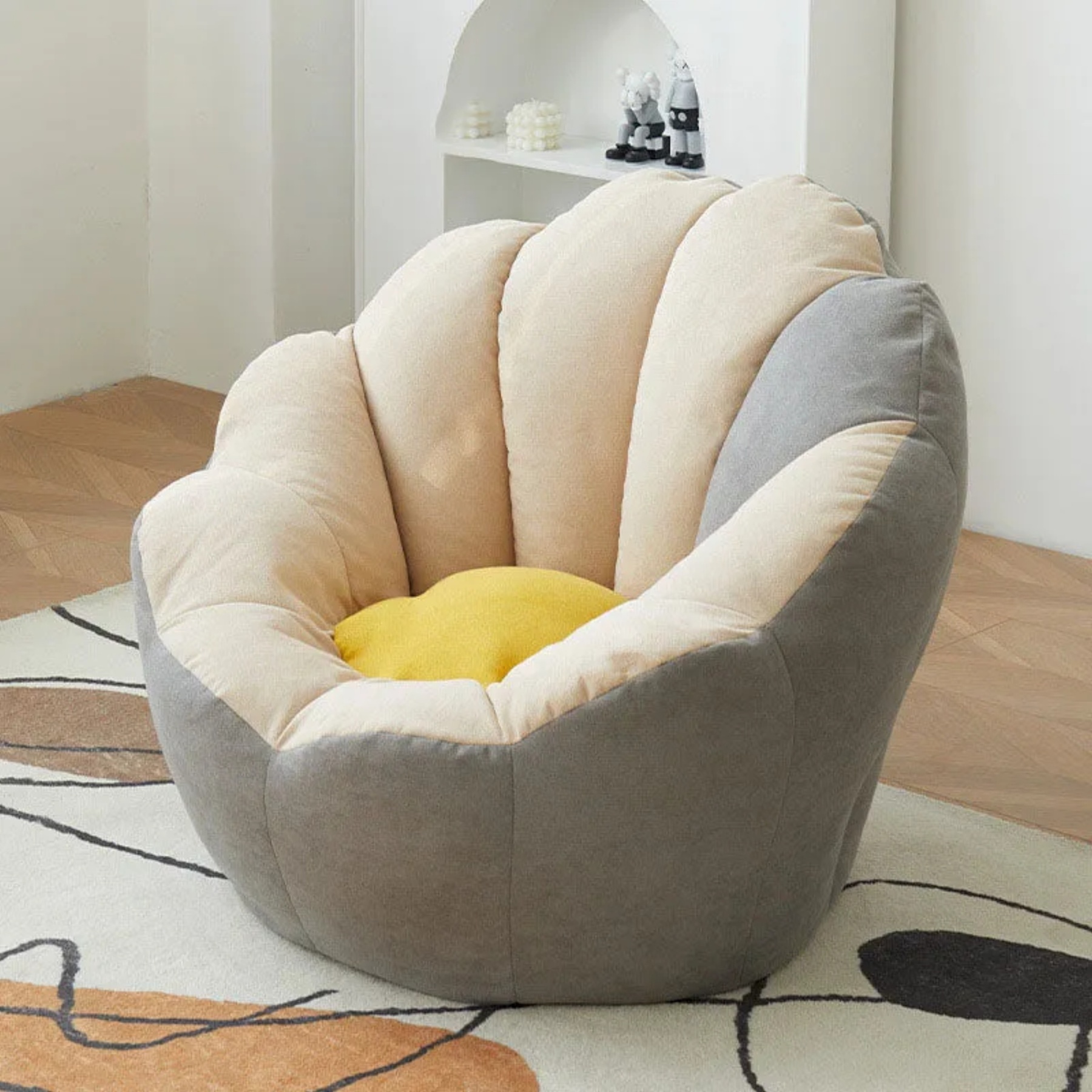 Minimalist shell particle accent chairs in fabric — White & Gray