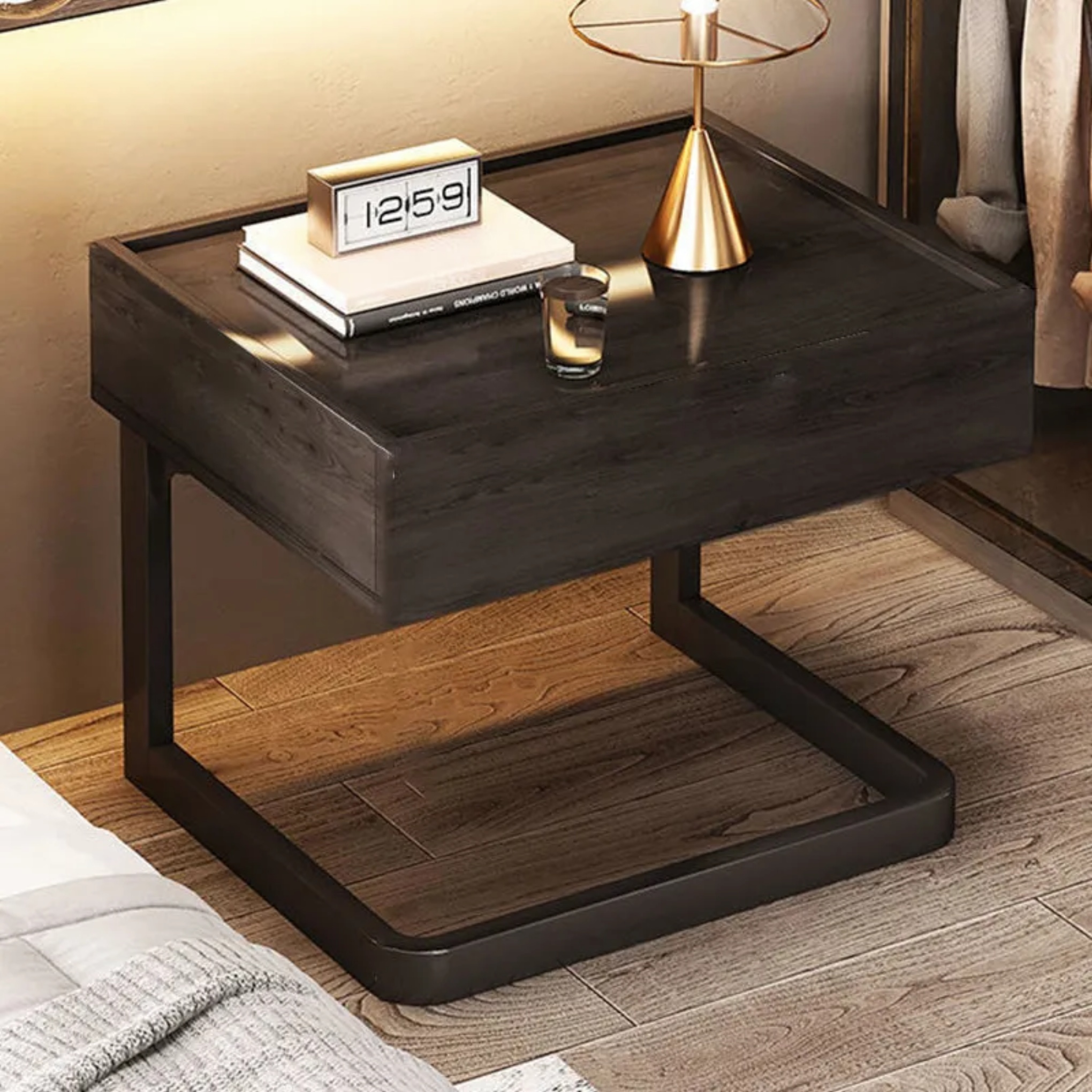 Walnut minimalist faux 1-drawer nightstands