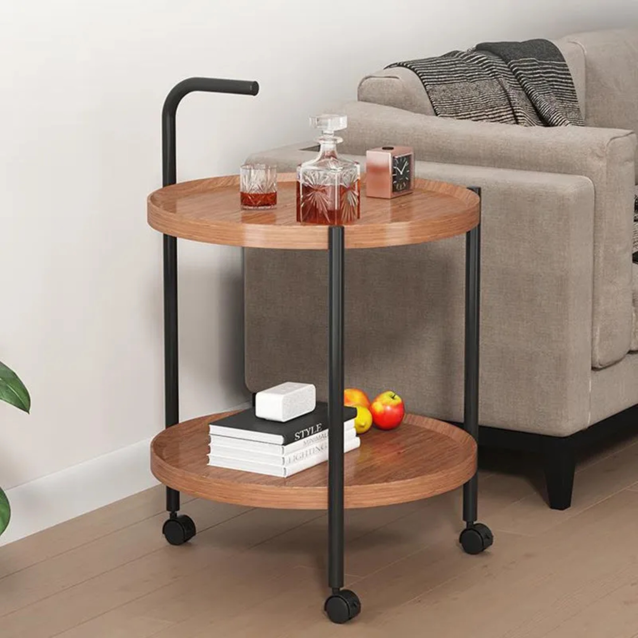 Lighom minimalist 2-tier faux gray end & side tables in steel ceramic glass