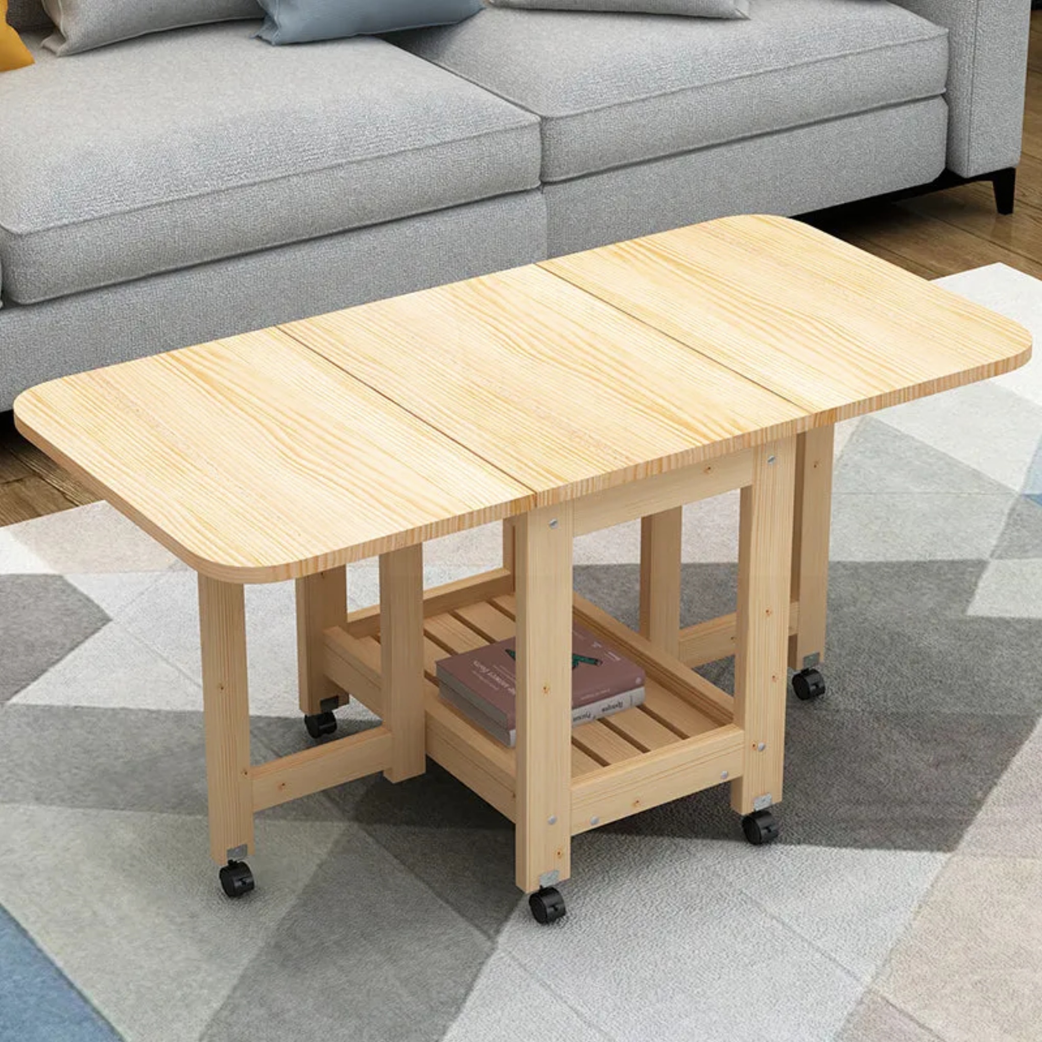 Wood leather linen expandable foldable coffee tables - minimalist