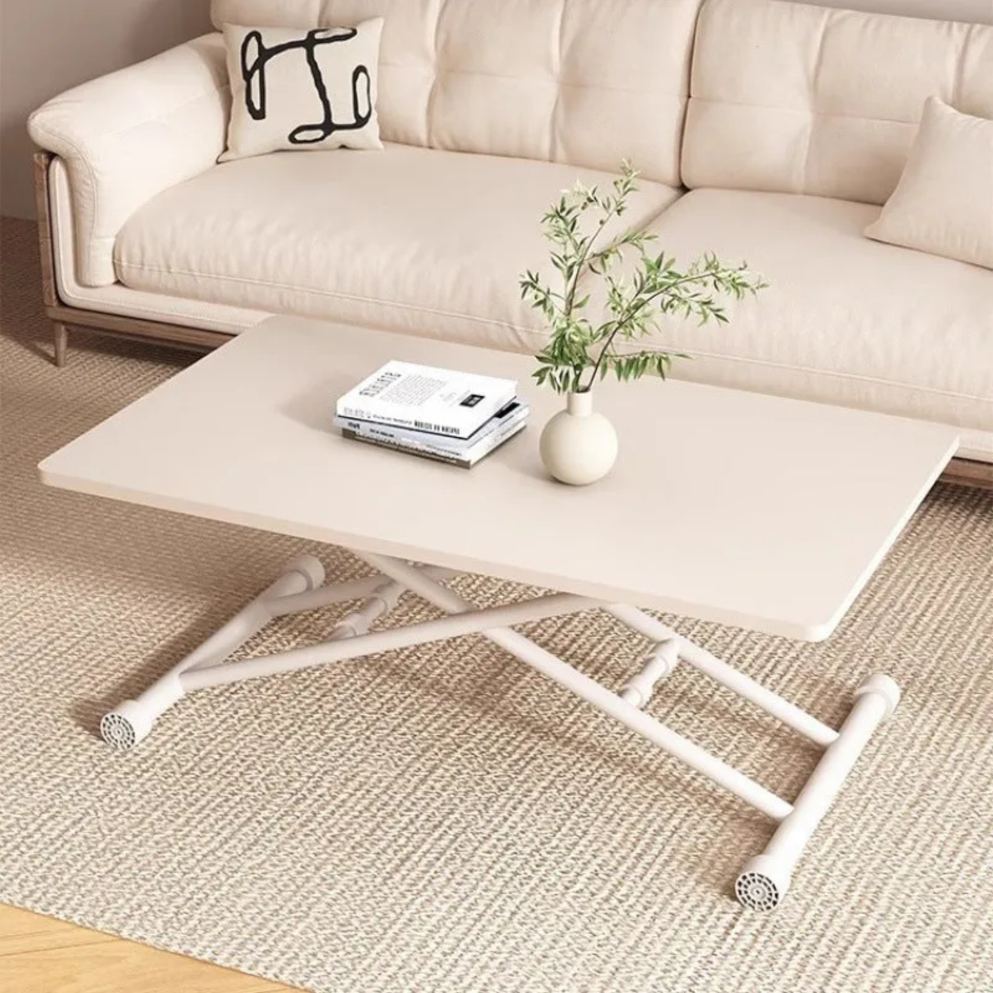 Walnut minimalist foldable panel coffee tables — 35.43" L x 23.62" W x 3.94" H / White