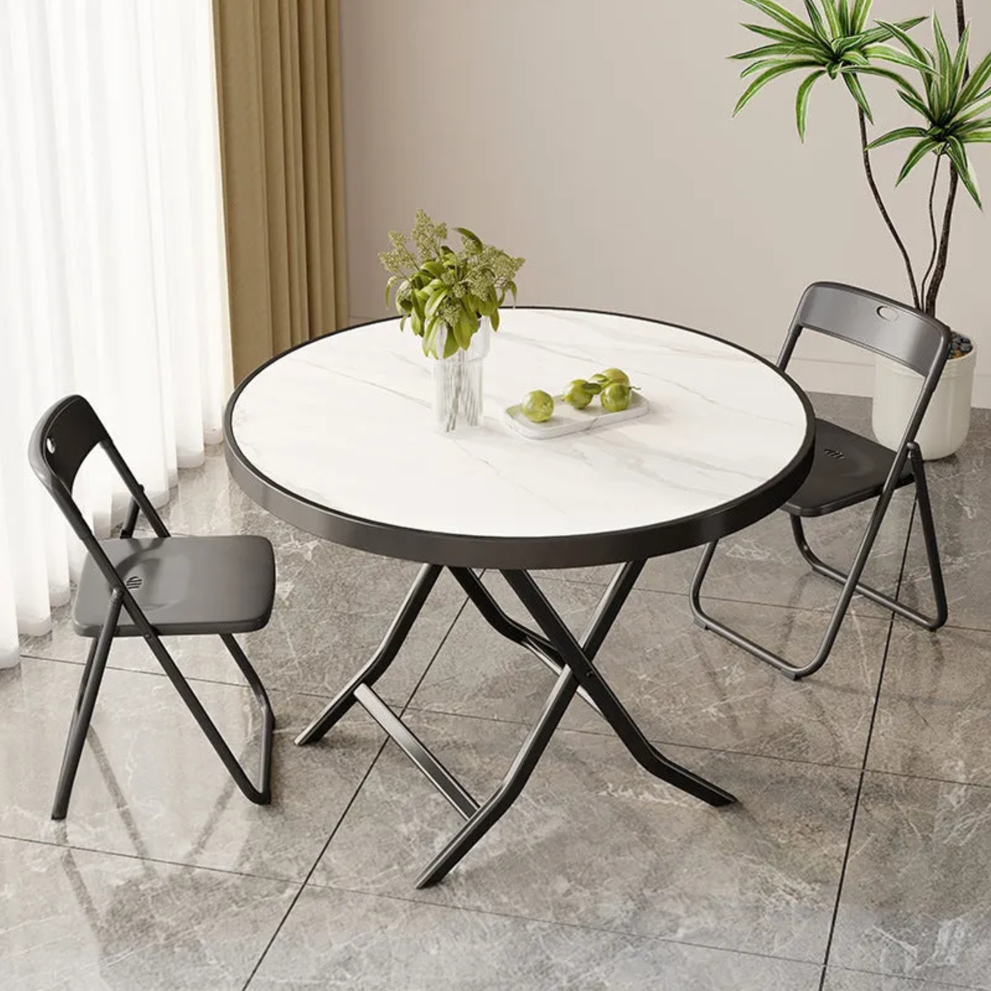Minimalist foldable natural dining tables, Lighom — 28.5" H x 23.5" Dia x 27.56" L / Round