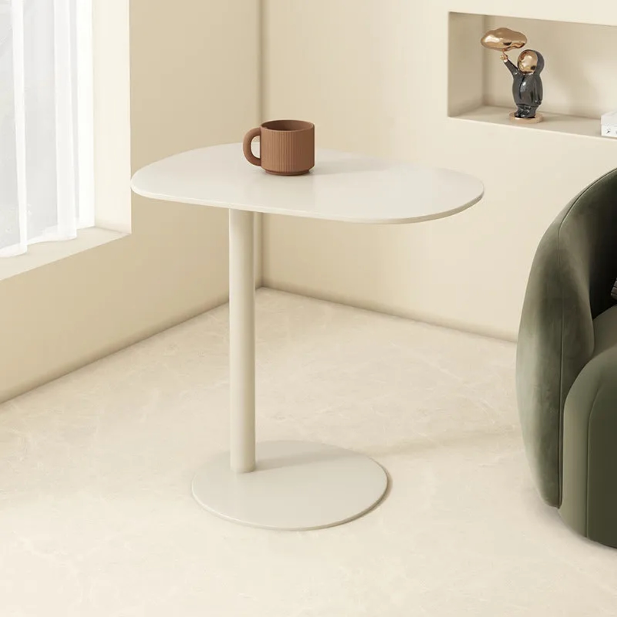 Minimalist geometric round iron end & side tables — Off-White