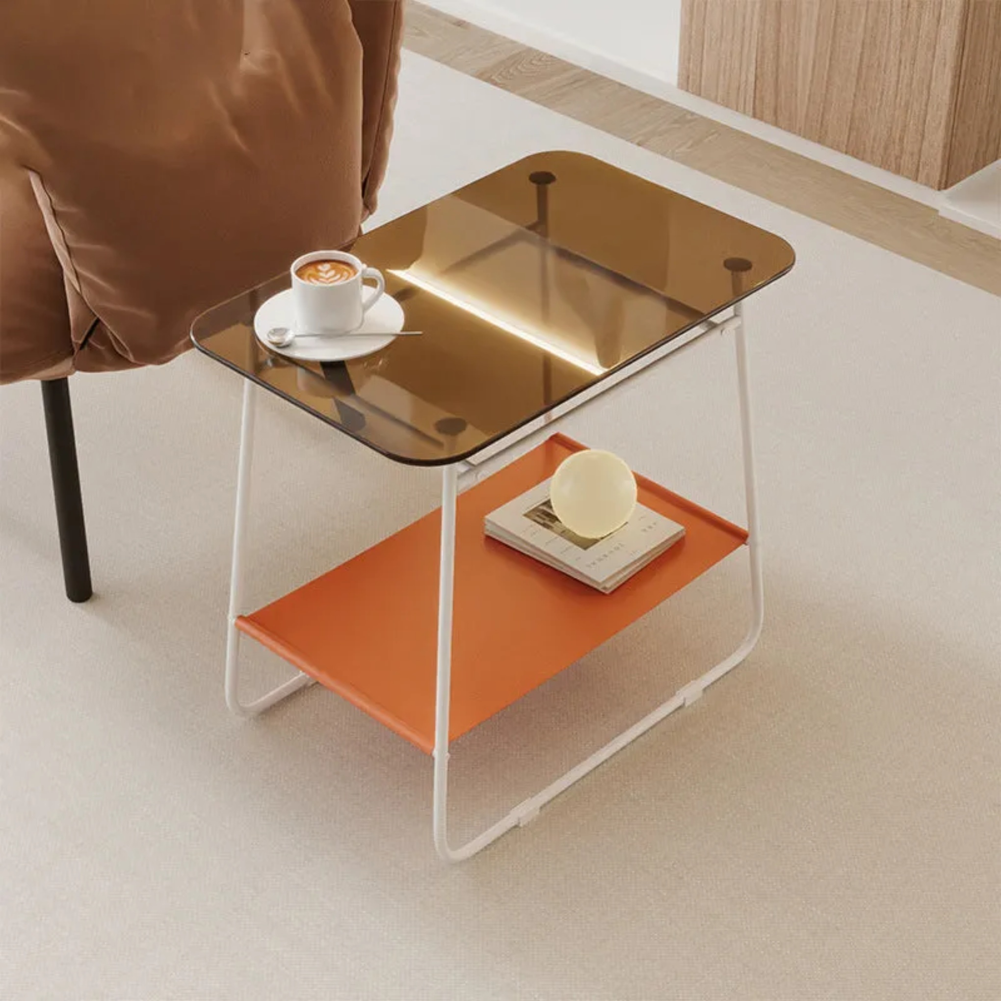 Lighom minimalist 2-tier storage gray end & side tables — Tea