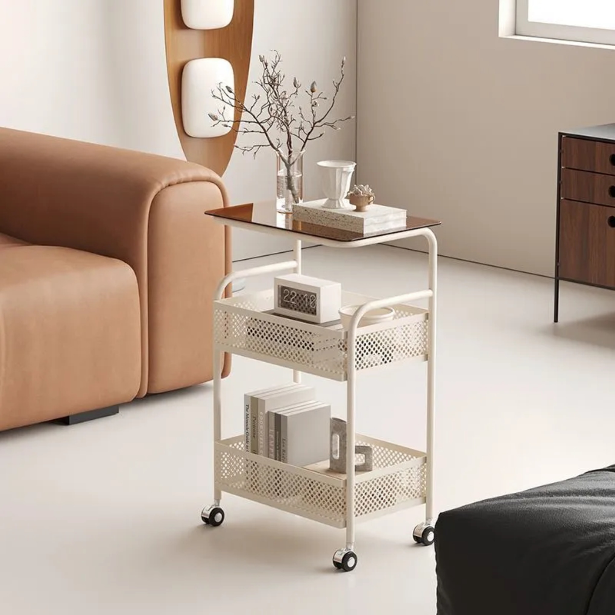 Minimalist 2-storage home glass iron end & side tables