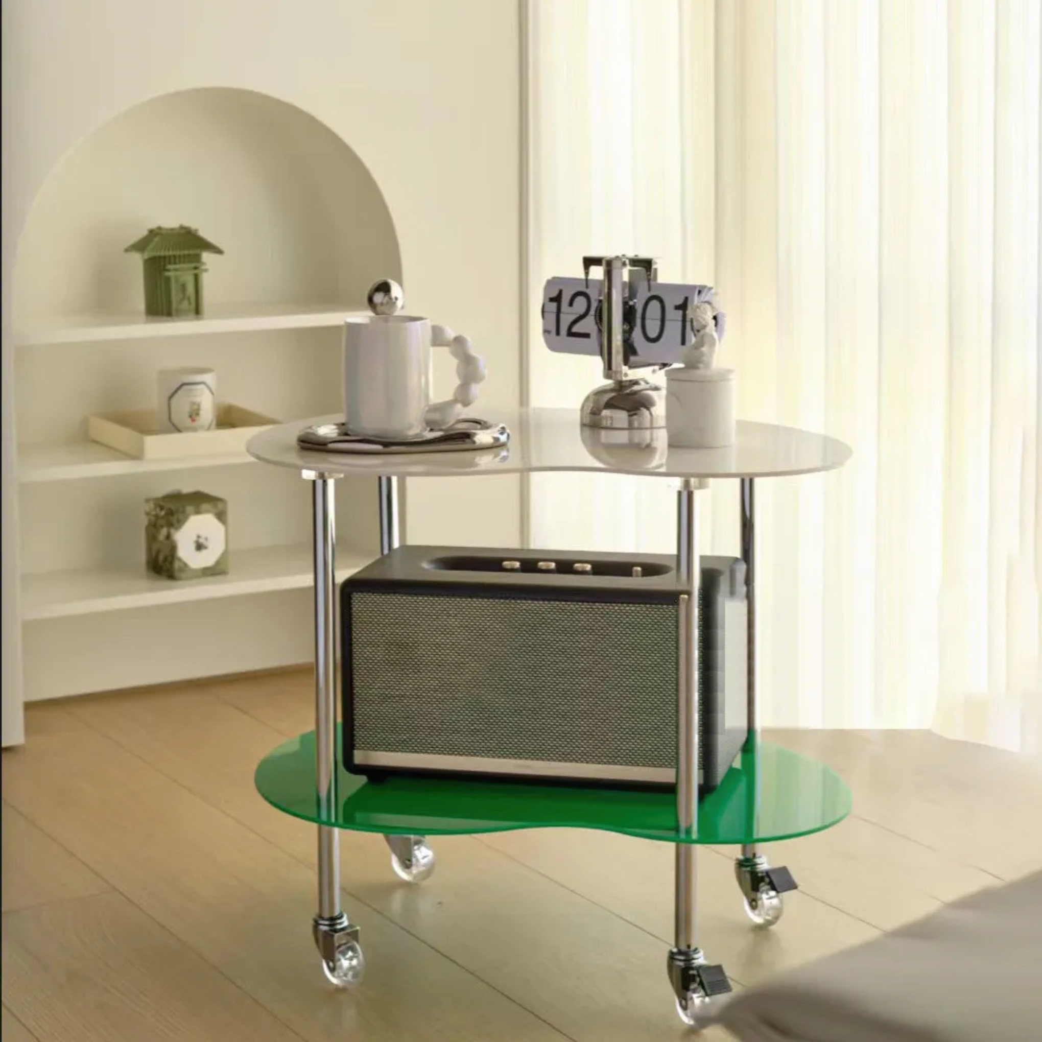 Lighom wheels mango-shaped glass side tables for living room — Black