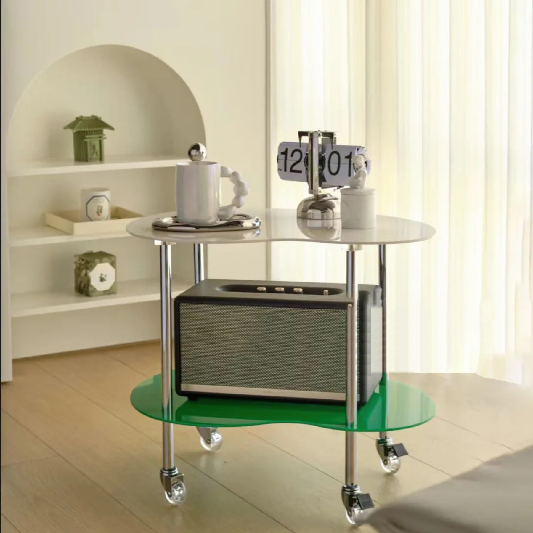 Lighom wheels mango-shaped glass side tables for living room — Black