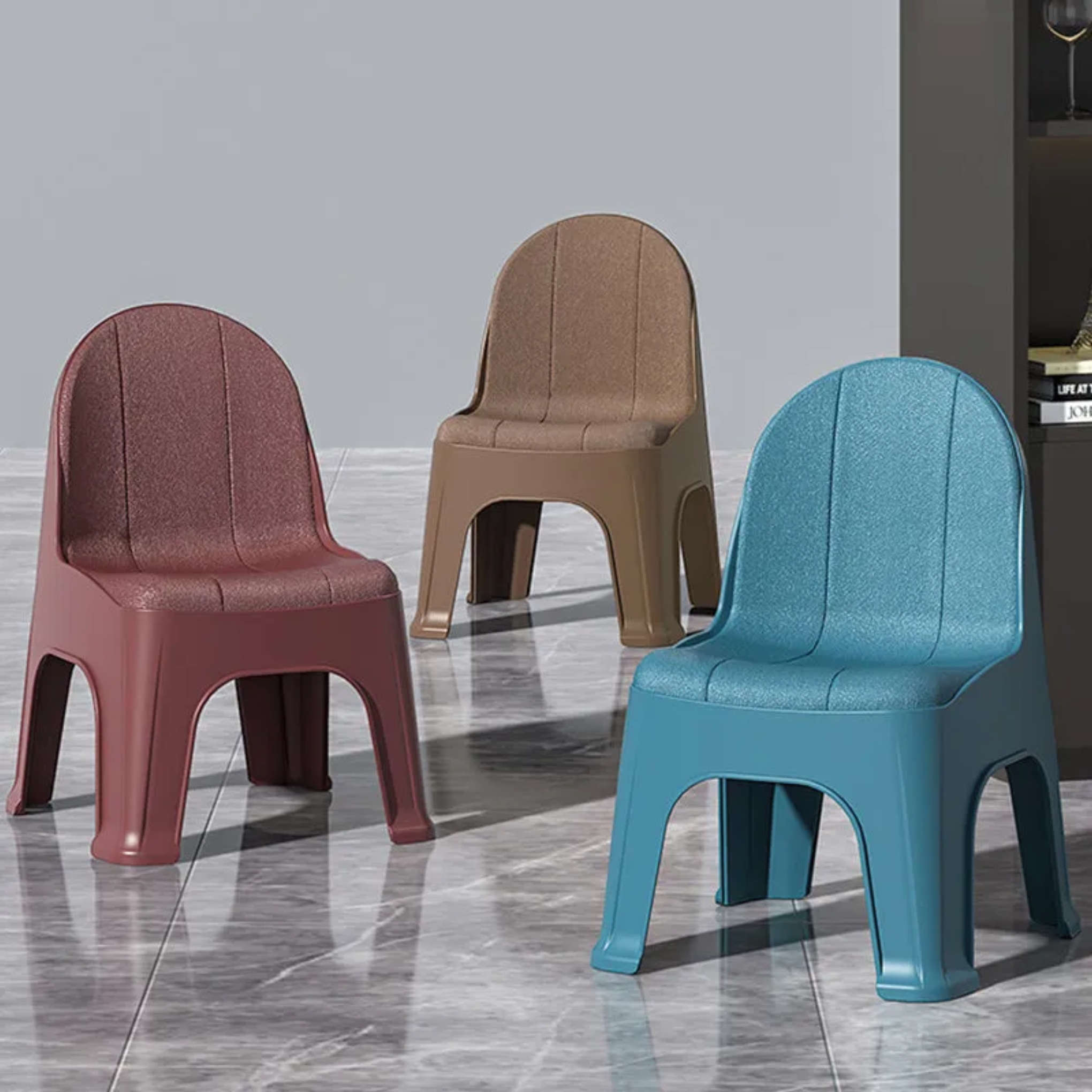 Minimalist round half red fabric accent chairs, Lighom — 15" L x 15" W x 20" H / Blue