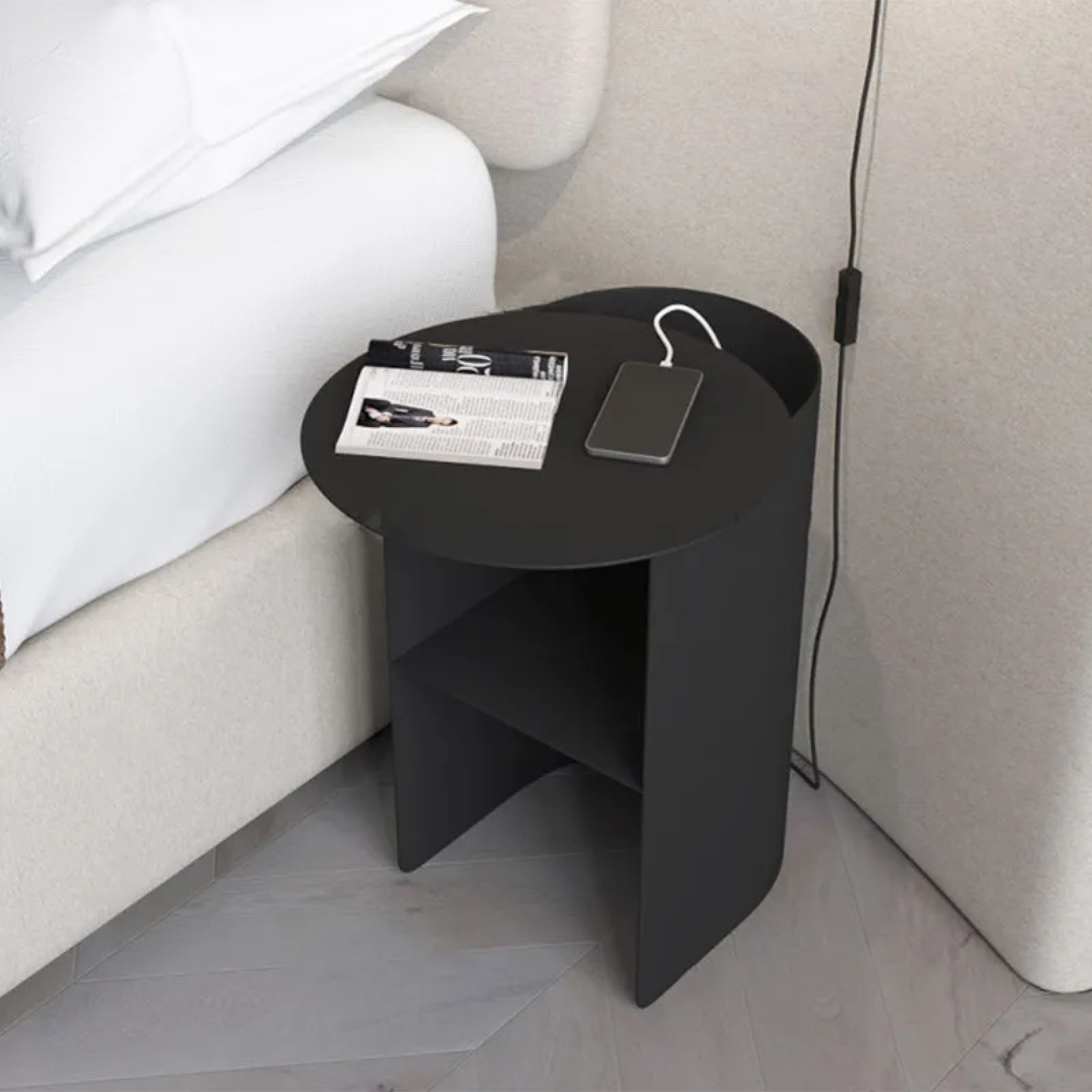Minimalist 2-tier black nightstands, Lighom