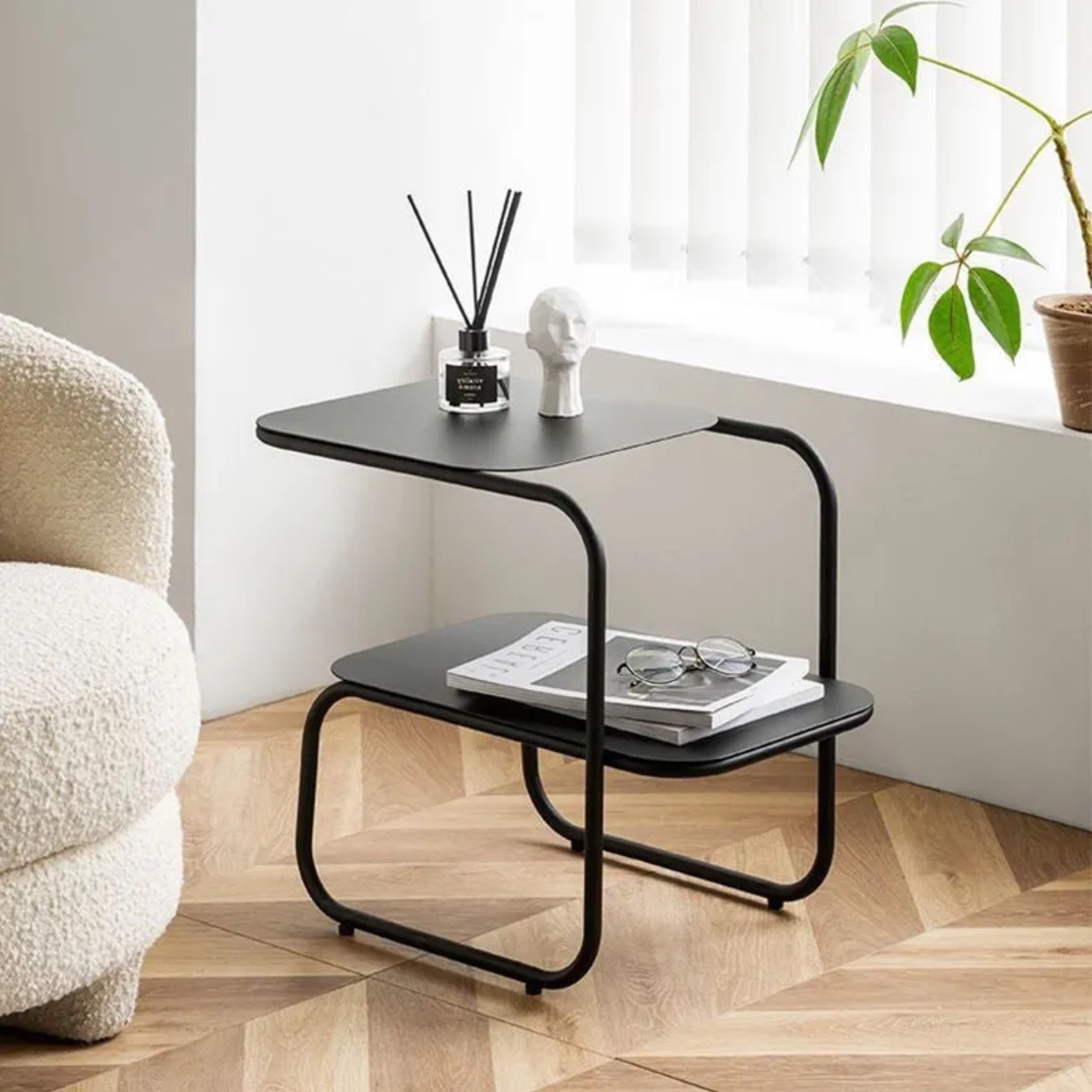 Lighom minimalist 2-tier black end & side tables