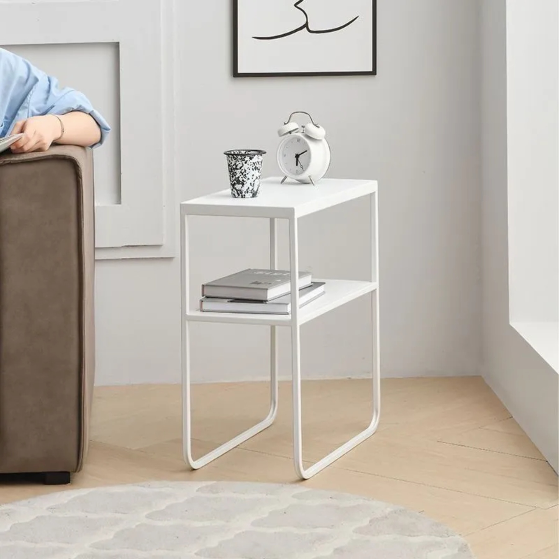 Lighom 2-tier iron end & side tables for living room — Black