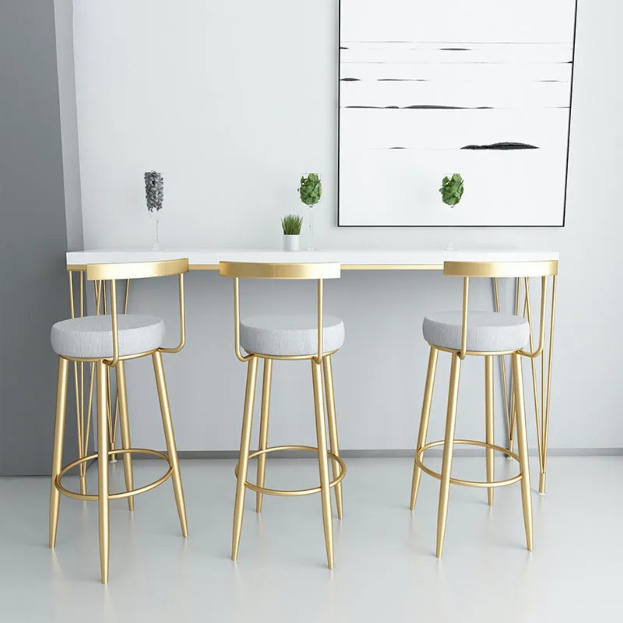 Minimalist round gray iron fabric marble bar & counter stools