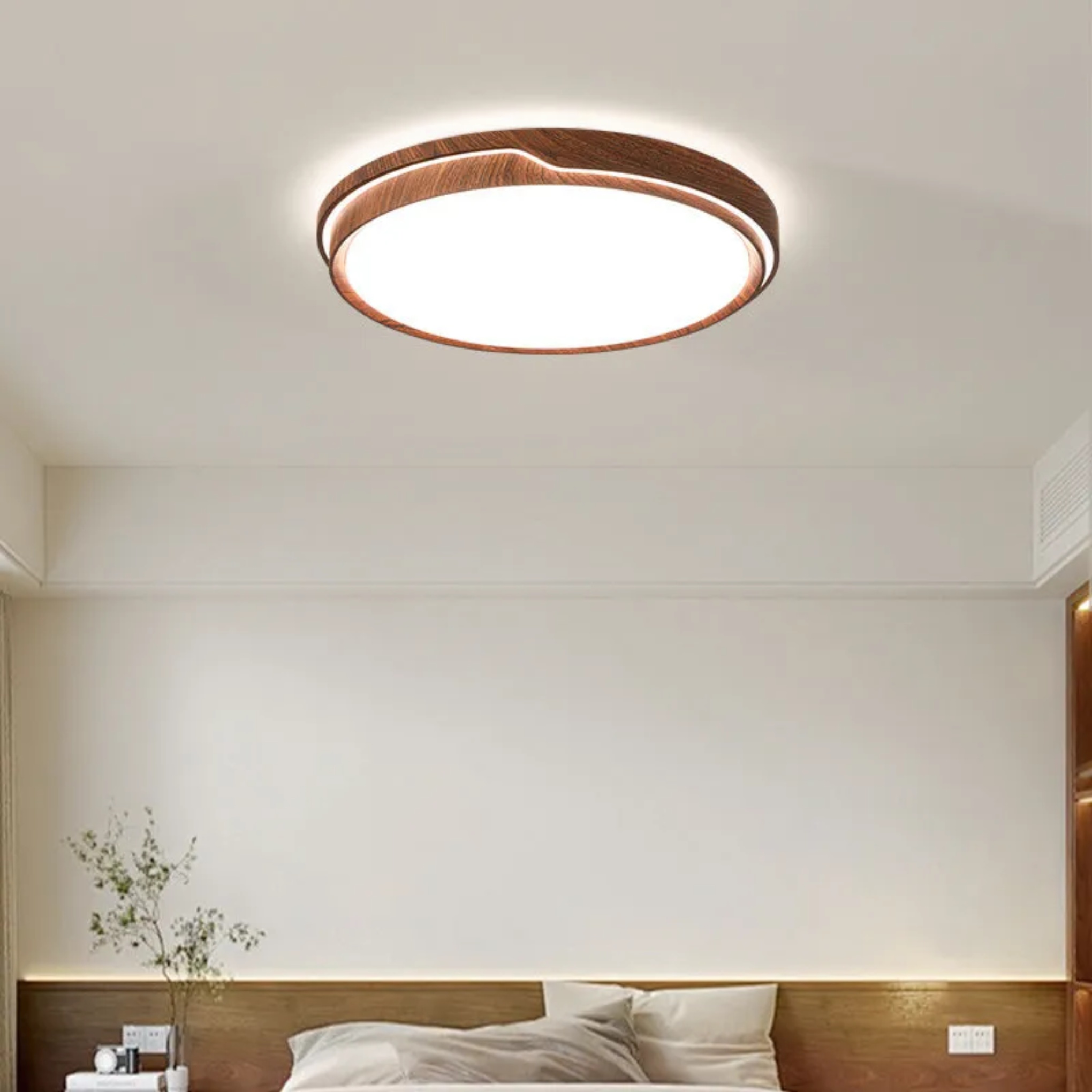 Walnut iron flush mount lighting - minimalist — Round / 110V-120V (US/CA