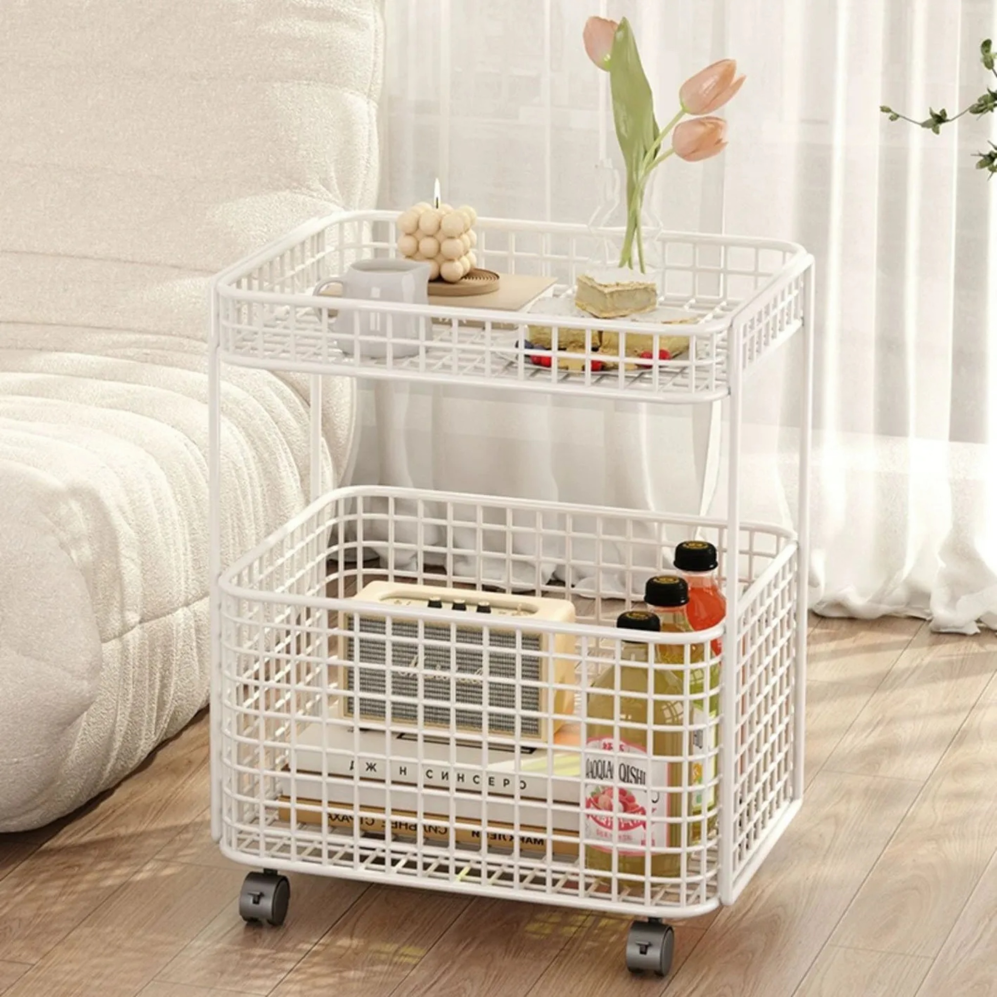 Lighom minimalist end wheels white end & side tables